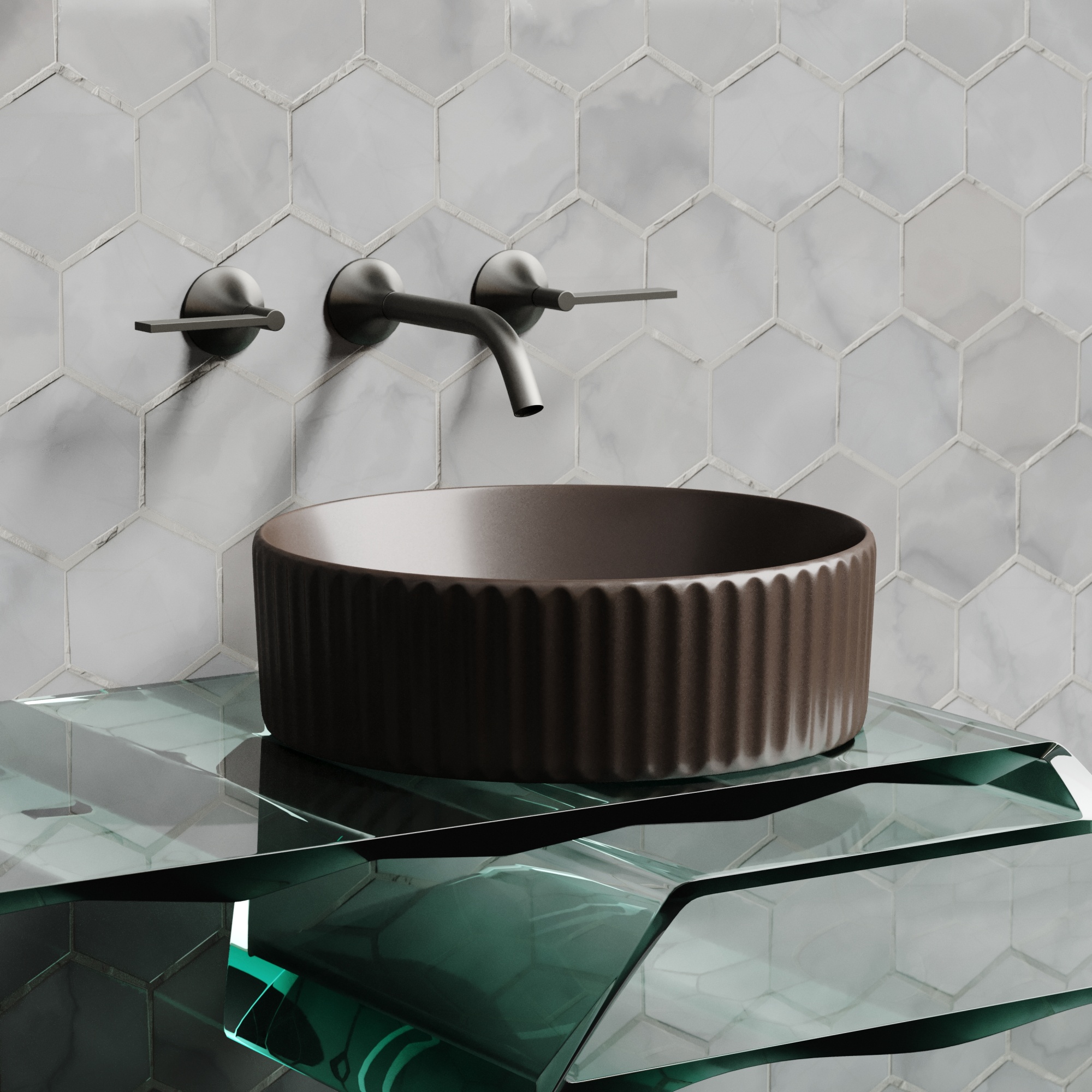 Умывальник чаша накладная круглая (цвет Темно-Коричневый Матовый) 360*360*115мм, CN6057MDB