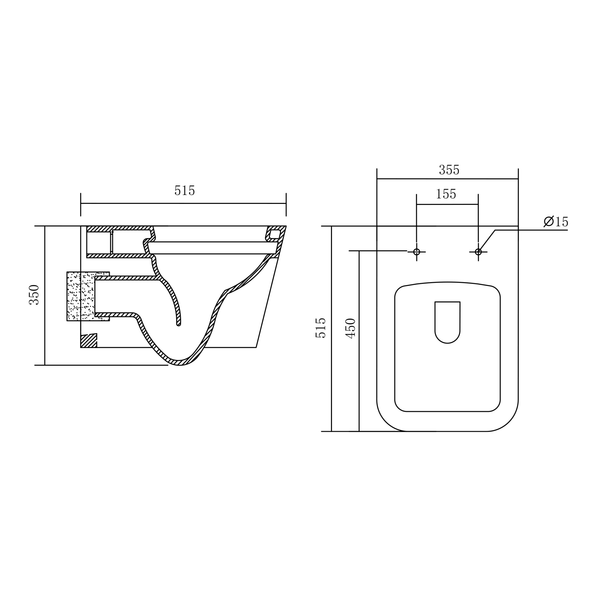 Унитаз подвесной AQUATEK ЛИБРА безободковый AQ0530-00 515*355*350 мм, горизонтальный выпуск, тонкое сиденье с механизмом плавного закрывания, крепеж