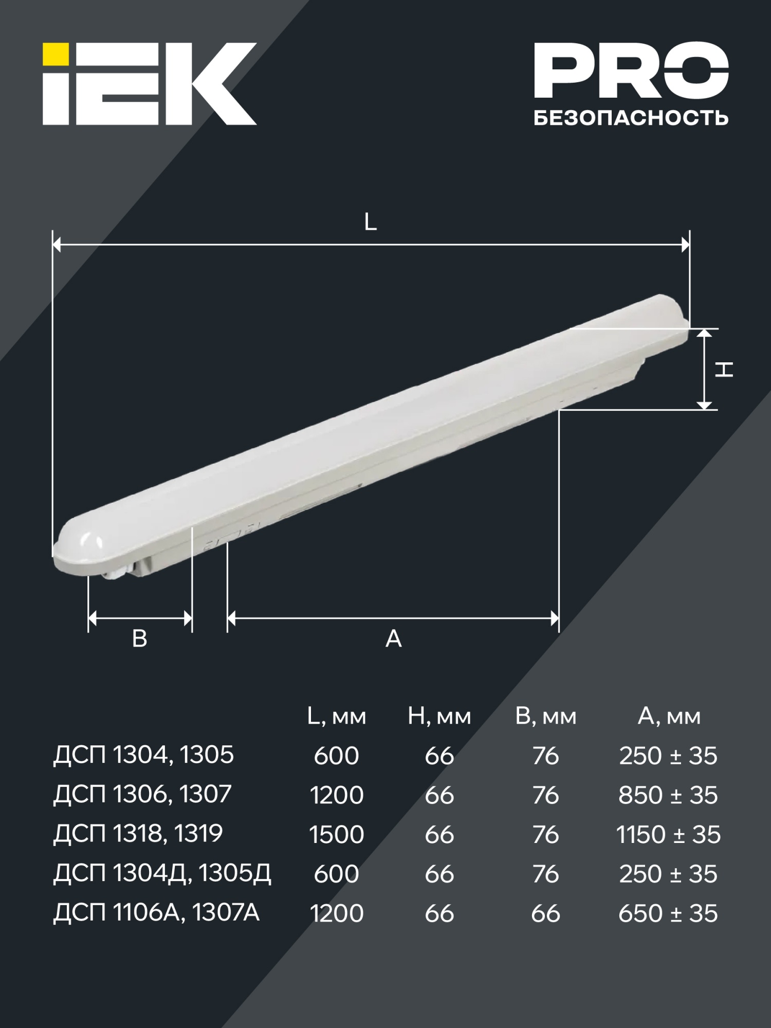 LIGHTING Светильник аварийный ДСП 1306А 36Вт 1ч 4000К IP65 1200мм серый пластик IEK