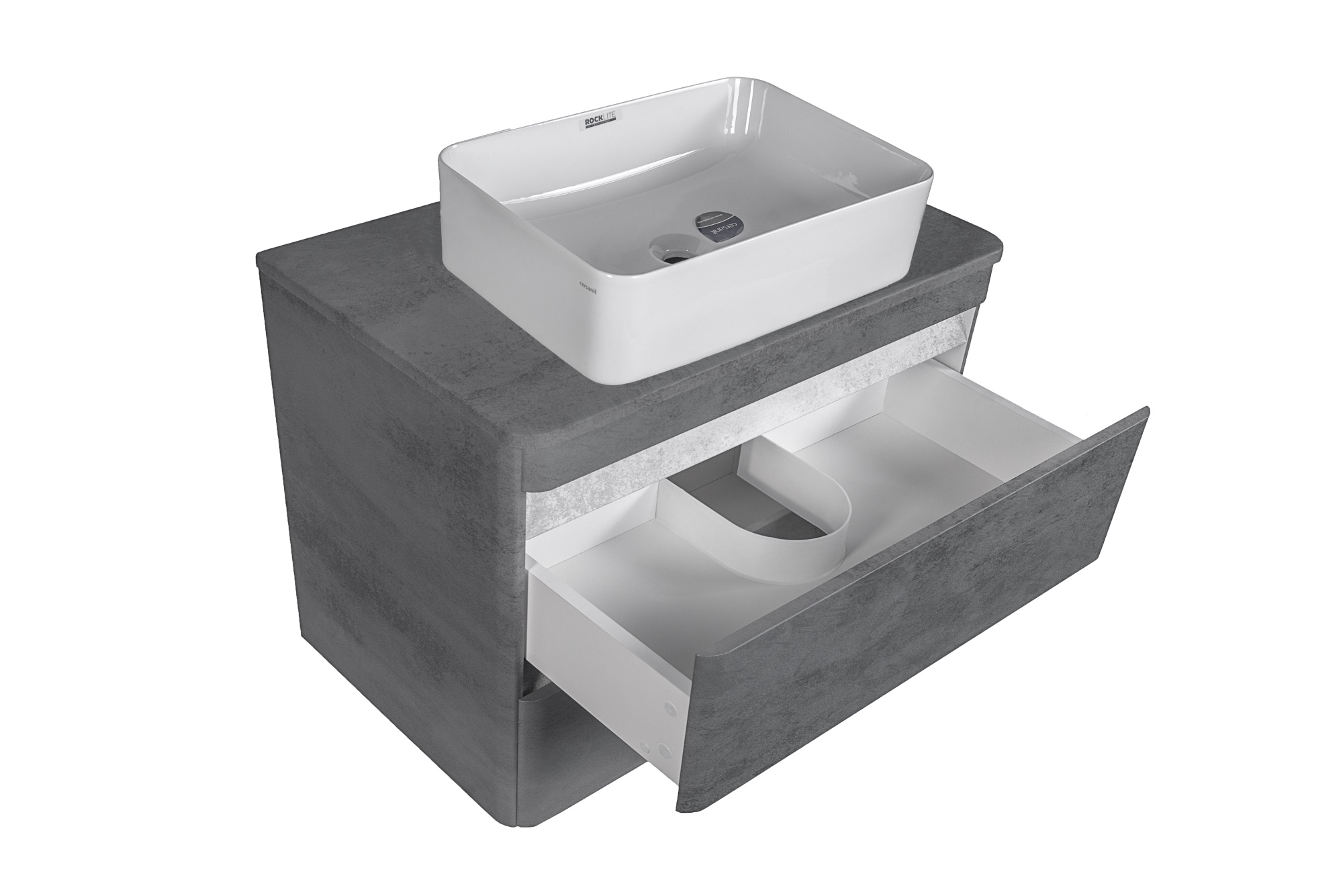 Тумба подвесная "Атлантика 80", Люкс бетон темный, (2 ящ.), со столешницей МДФ, PLUS