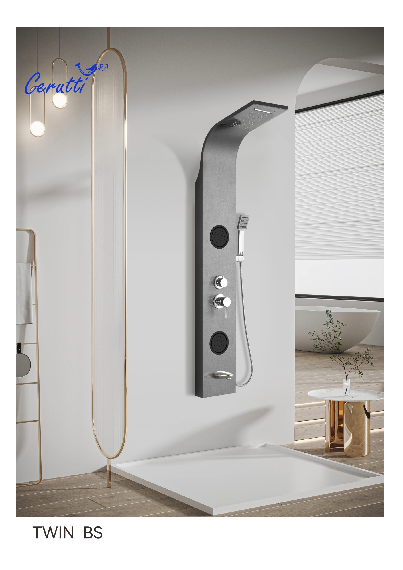 Панель TWIN BS душевая из нержавеющей стали с форсунками Ceruttispa CT9986, цвет хром