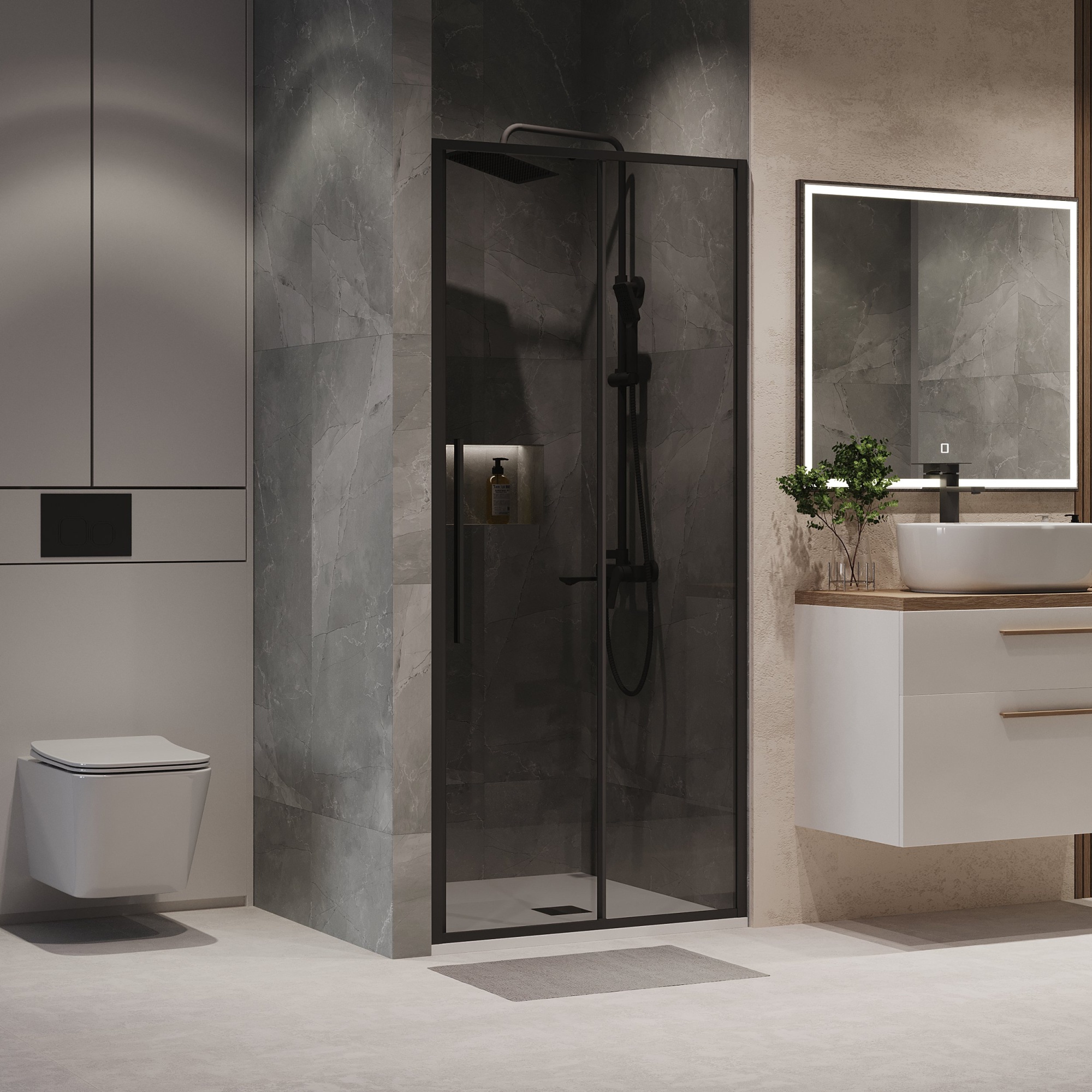 Дверь в нишу NG-85-10TB (100*195) черный матовый, стекло тонированное