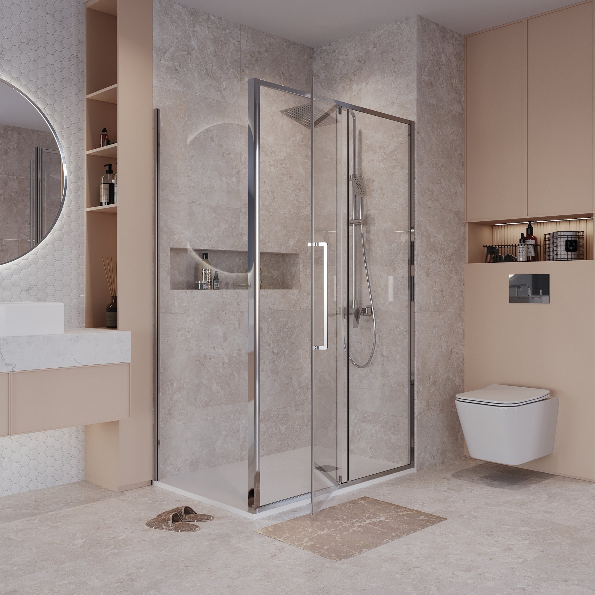 Душевое ограждение NG-66-11A-A100-34 (110*100*195) прямоугольник,распашная,хром,стекло прозрачноет