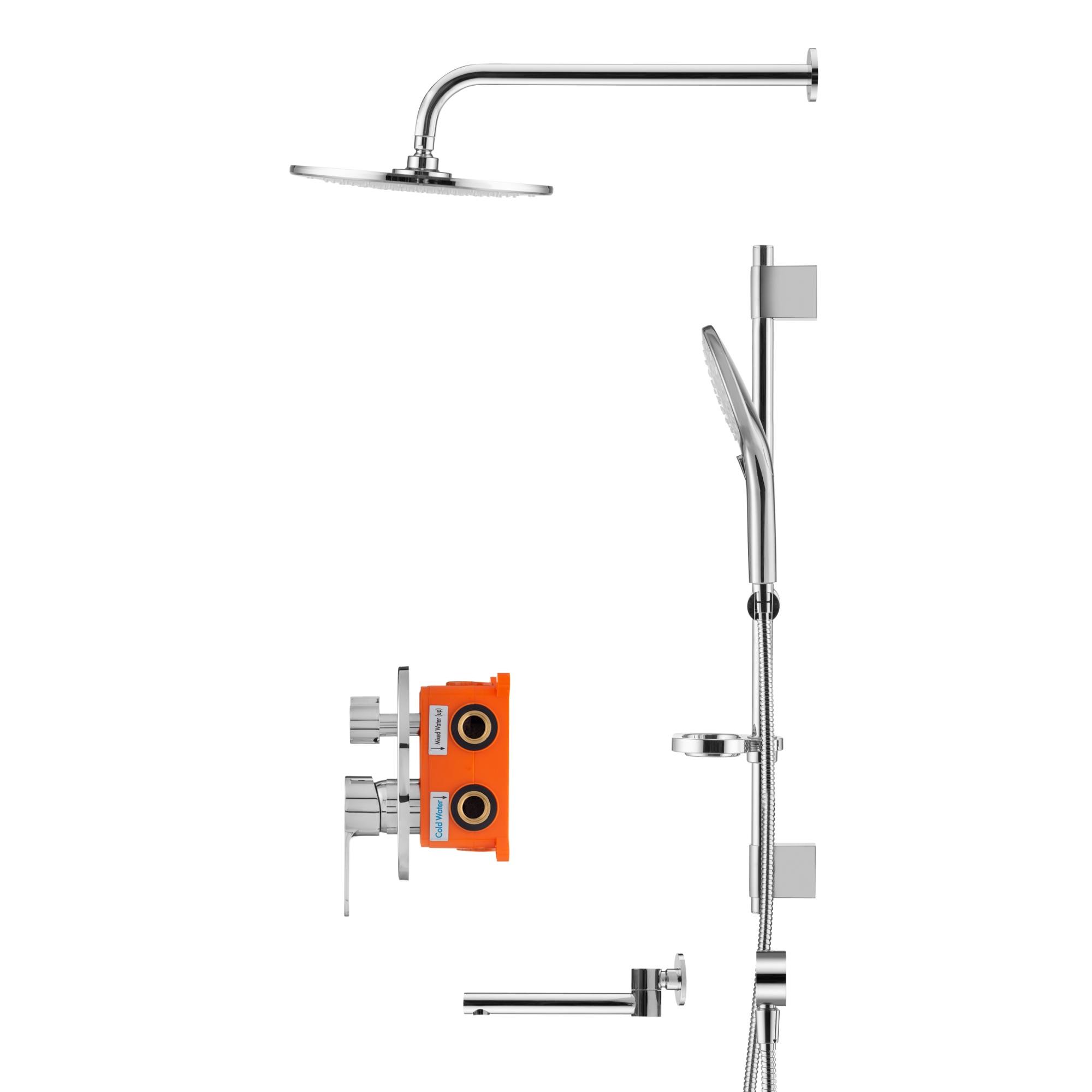 Душевой комплект со встраиваемым смесителем (с монтажным боксом), верхним душем и повортным изливом Swedbe Platta 5542