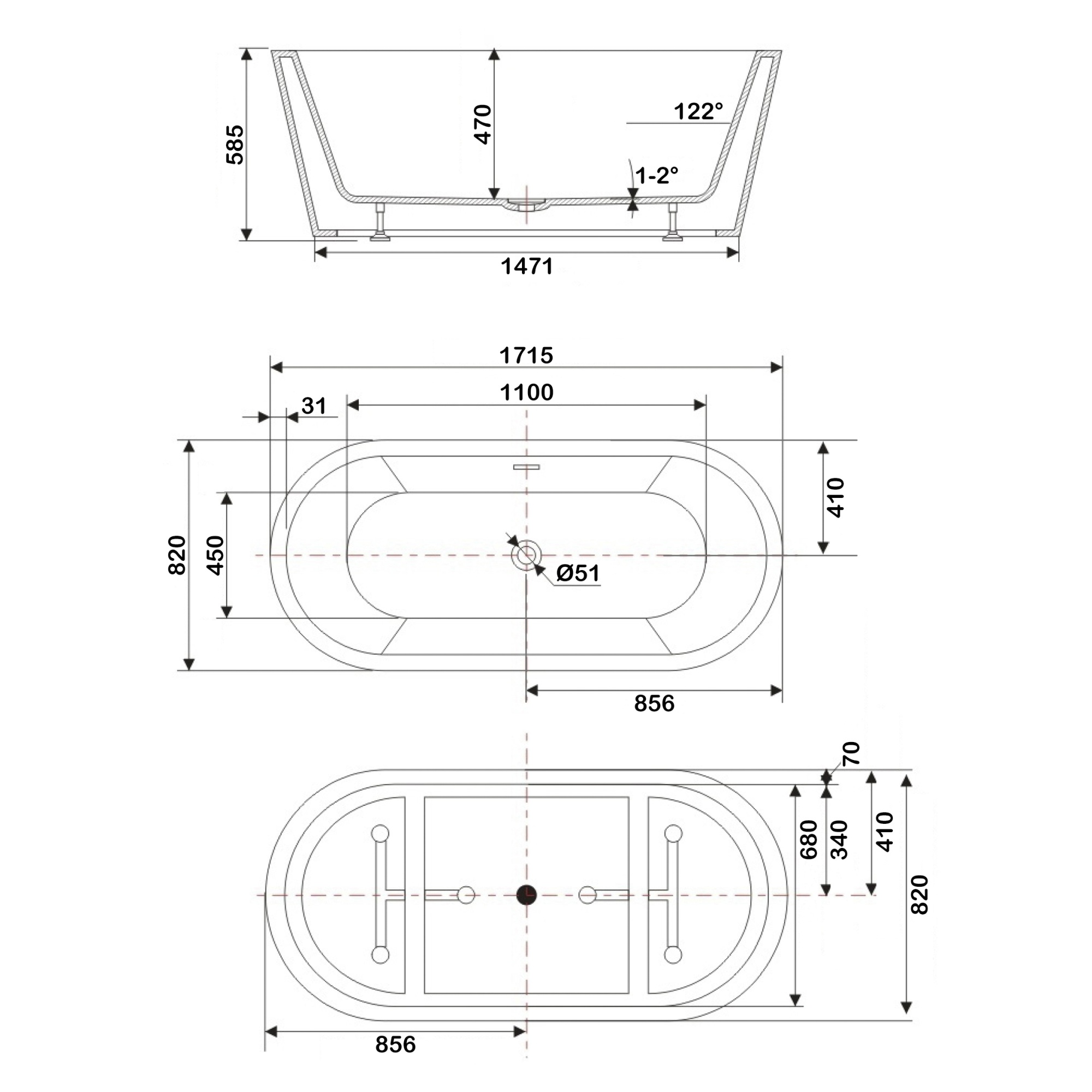 Ванна акриловая Swedbe Select 8800GO отдельностоящая 1715 мм