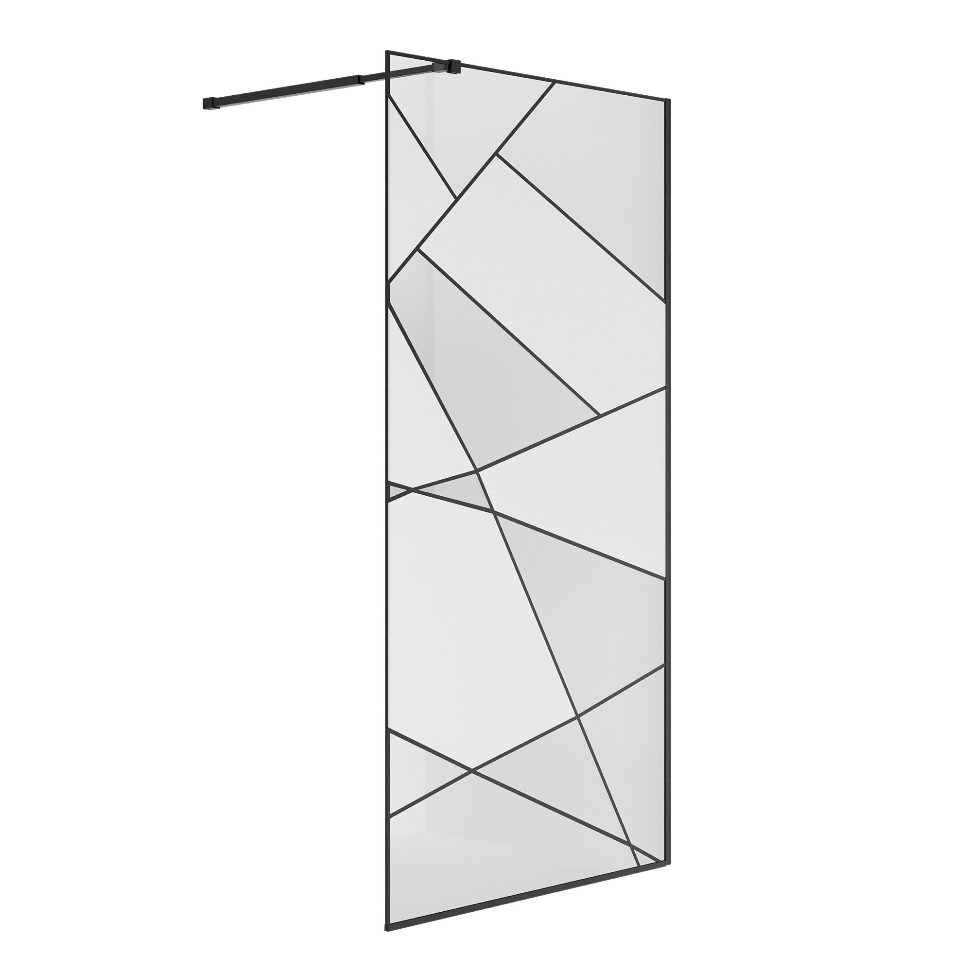 Душевая перегородка NG-680-10BLACK (100*195) черный матовый, стекло прозрачное с рисунком