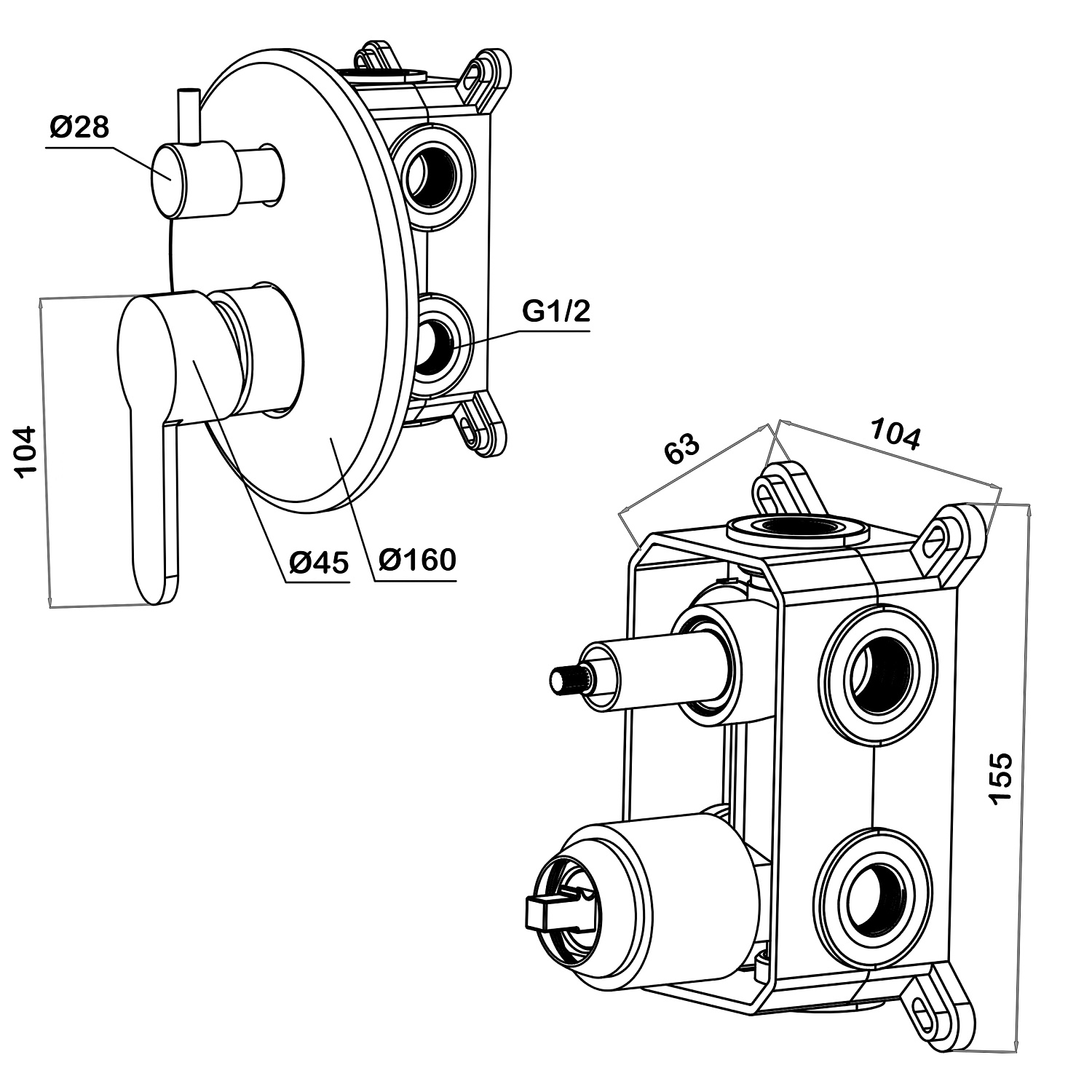 Смеситель встраиваемый подключение на 3 выхода в монтажном боксе Swedbe Platta 5521