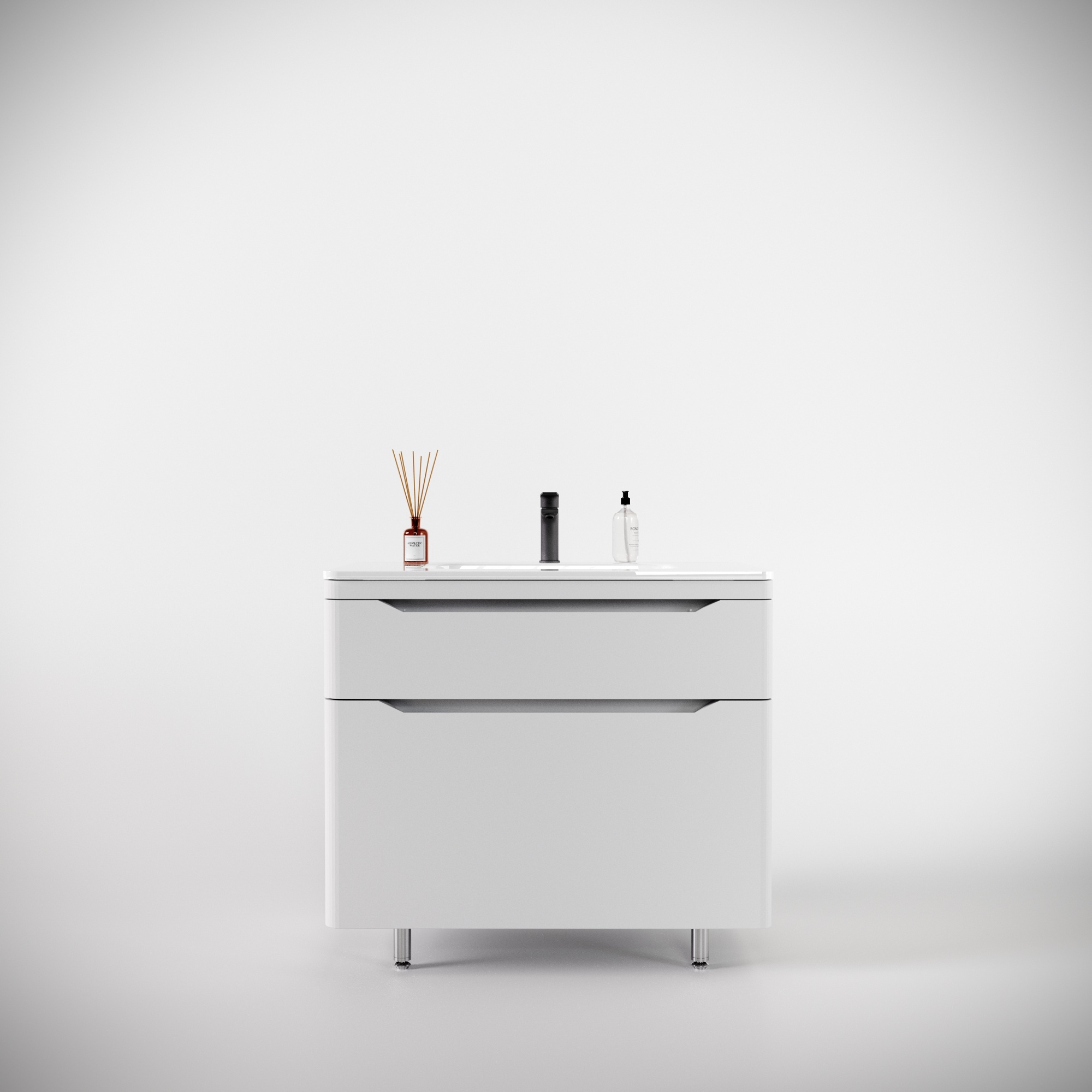 Тумба напольная "Марелла 90" (2 ящ.) Люкс антискрейтч белый матовый, PLUS