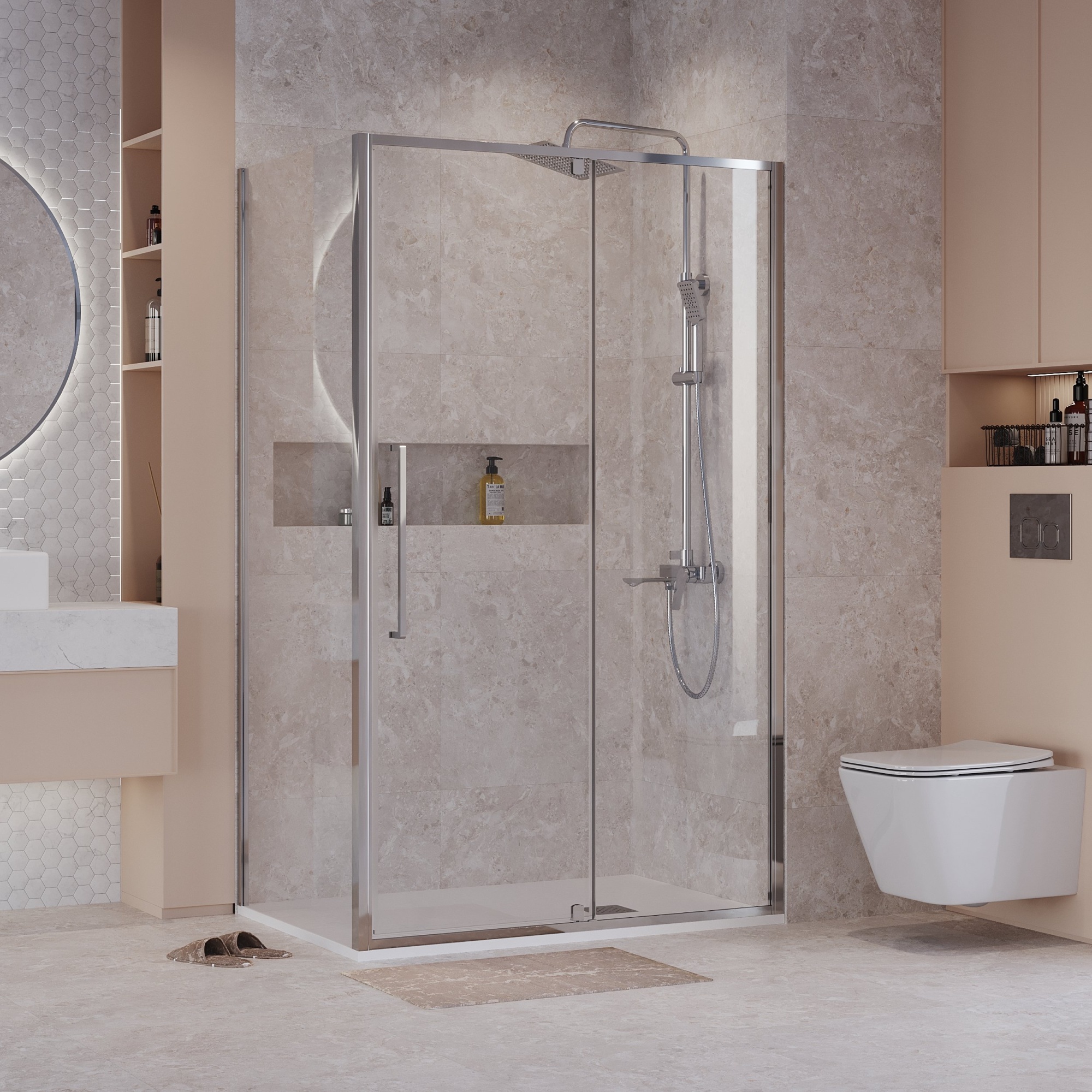 Душевое ограждение NG-66-11A-A100-34 (110*100*195) прямоугольник,распашная,хром,стекло прозрачноет