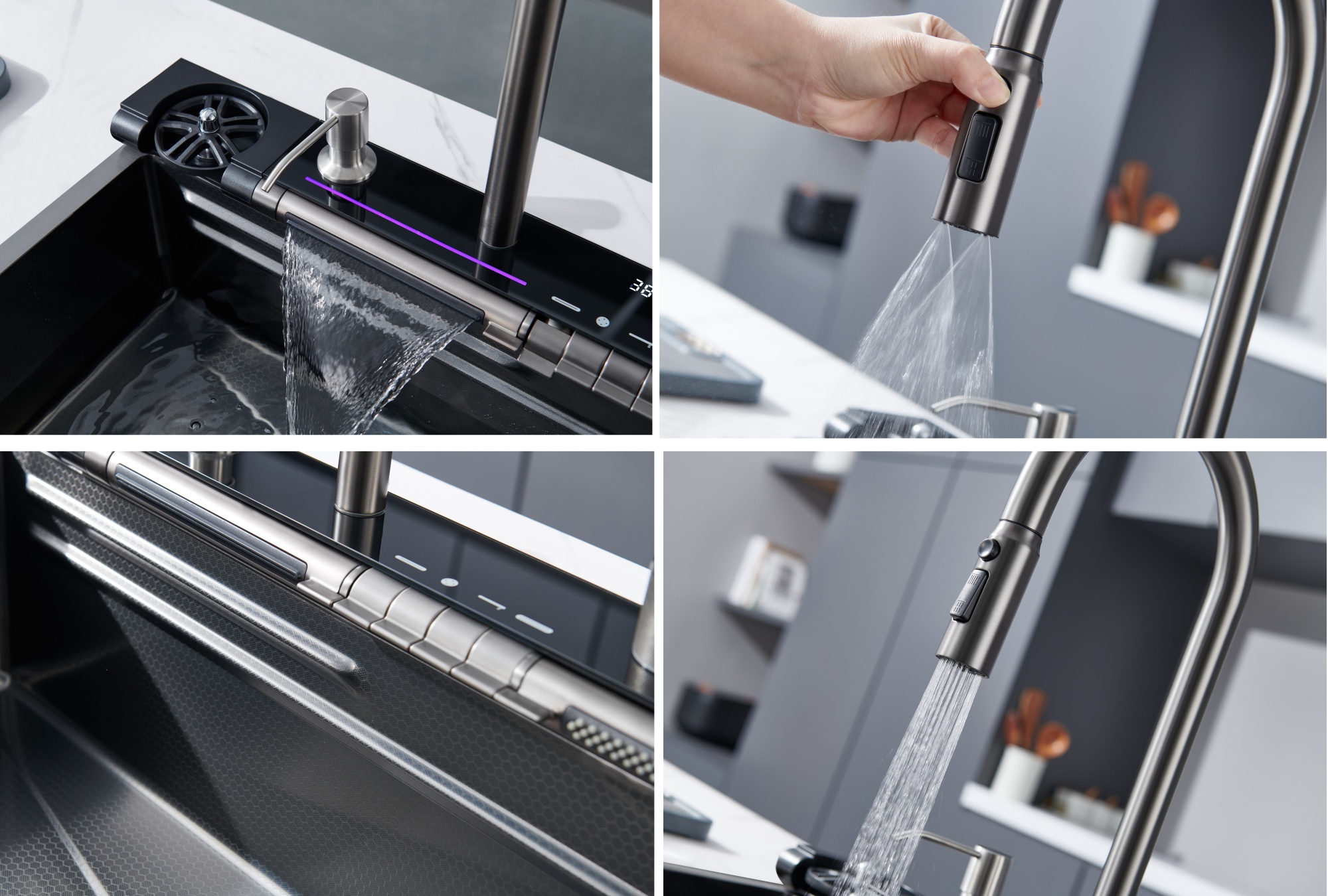 Многофункциональная мойка GLORIA Pro nano black (серая) из нержавеющей стали, кухонная (750х460х230) Ceruttispa