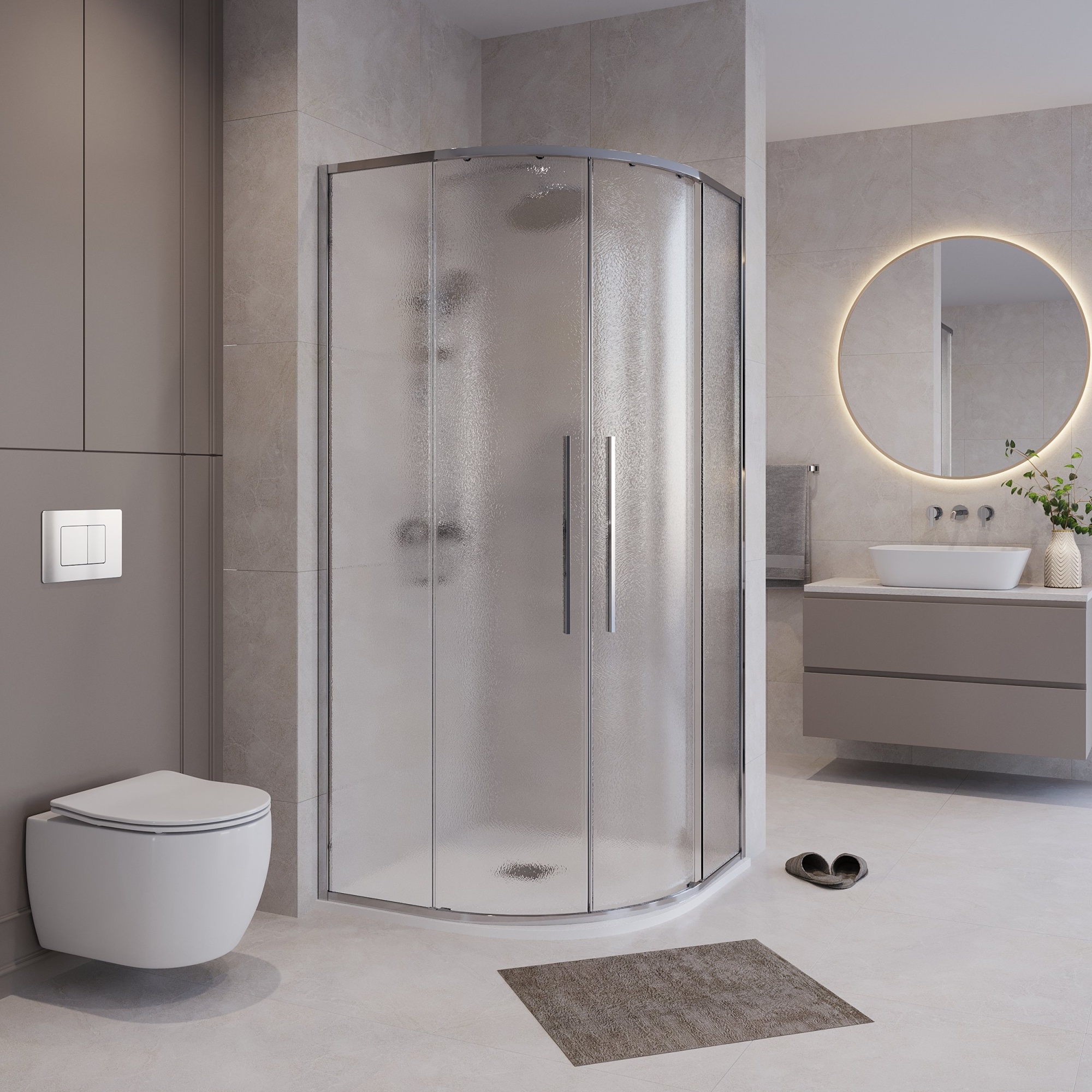 Душевое ограждение NG-3627-34 (100*100*195) полукруг, раздвижная, хром, стекло шиншилла