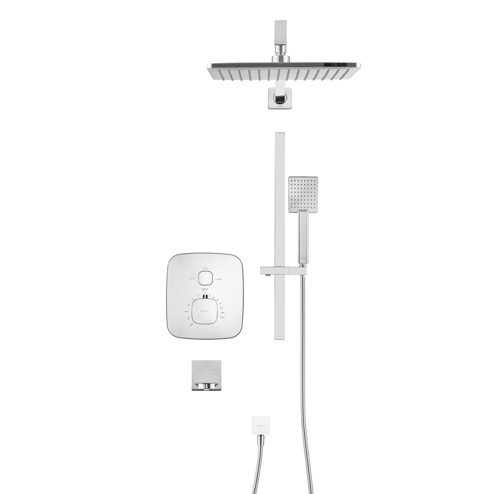 Душевой комплект со встраиваемым термостатическим смесителем (с монтажным боксом) и поворотным изливом Swedbe Platta 5562