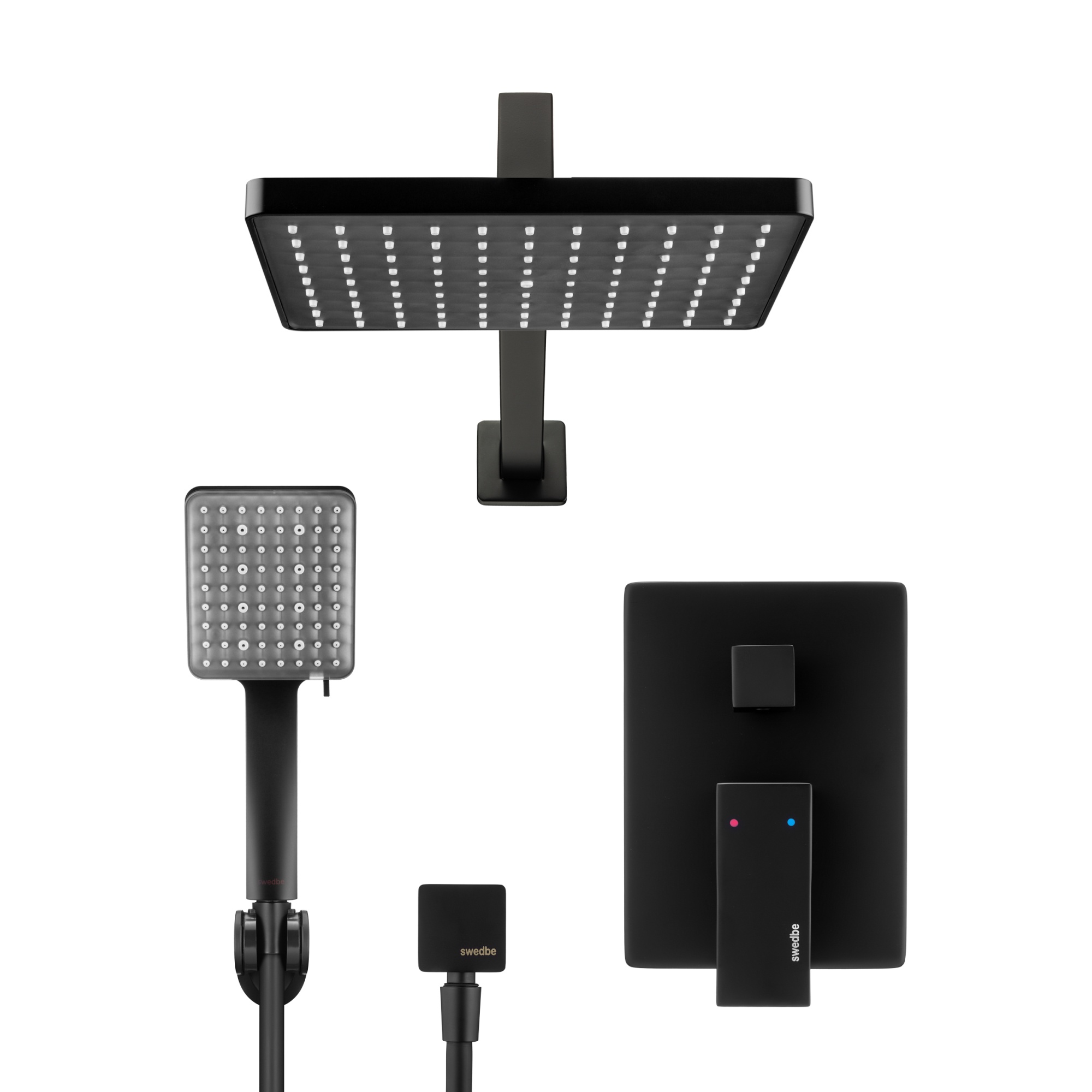 Душевой комплект со встраиваемым смесителем с монтажным боксом и верхним душем Swedbe Platta 5555B