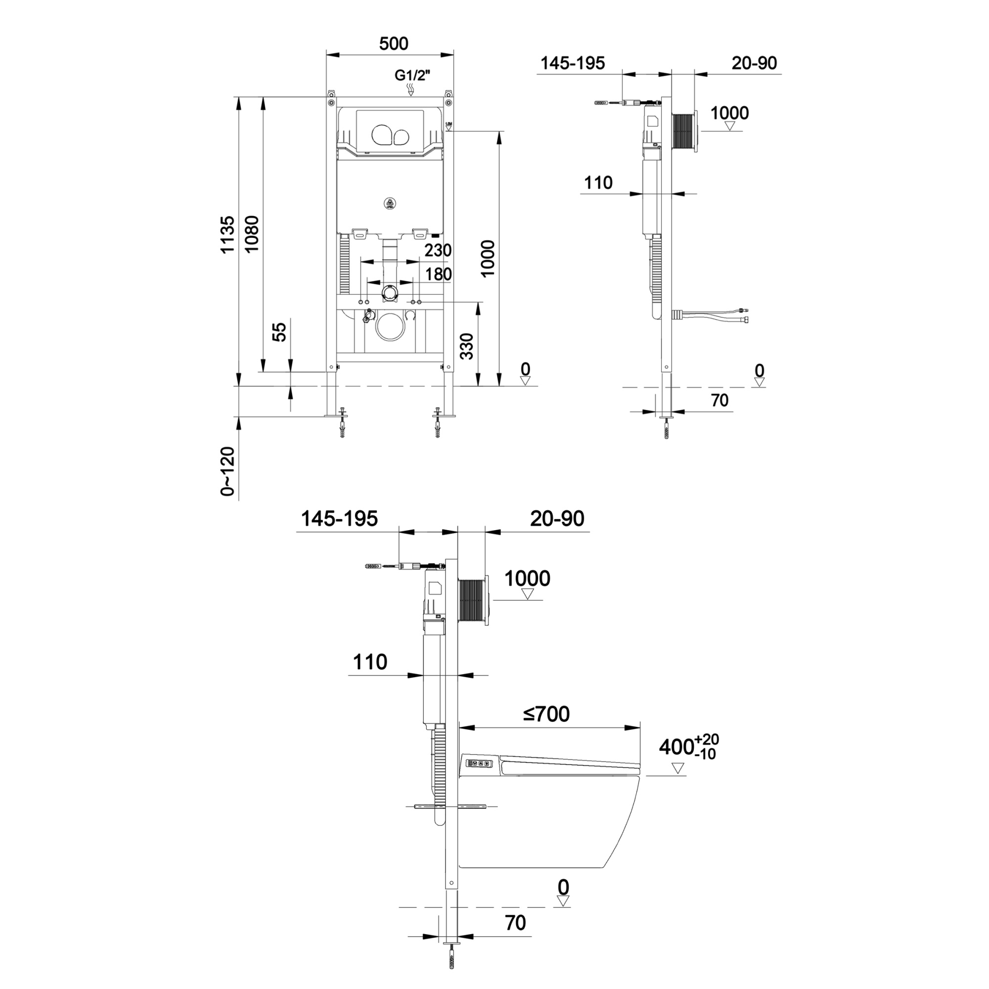 Подвесной электронный смарт унитаз с инсталляцией Swedbe SMART 0556