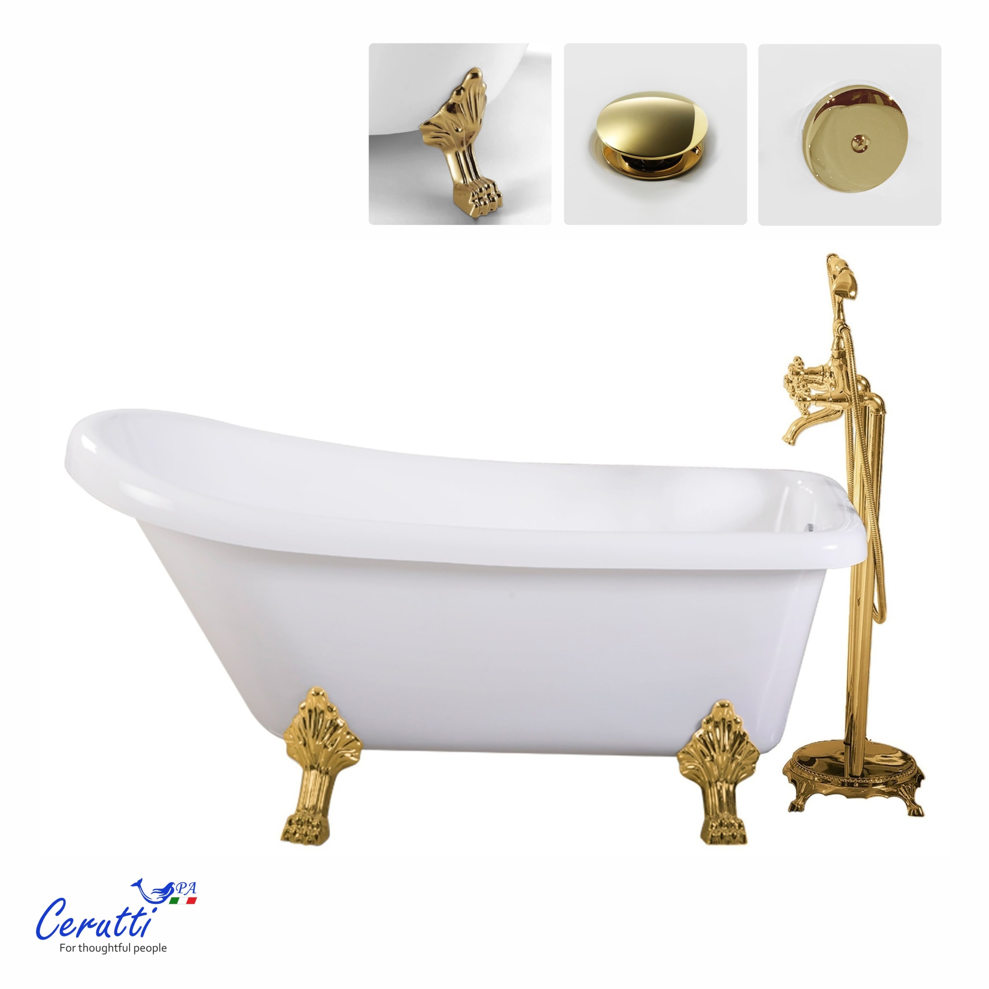 Ванна VITO 150G акрловая отдельностоящая Ceruttispa (1550x740x750) на львиных лапах (золото)