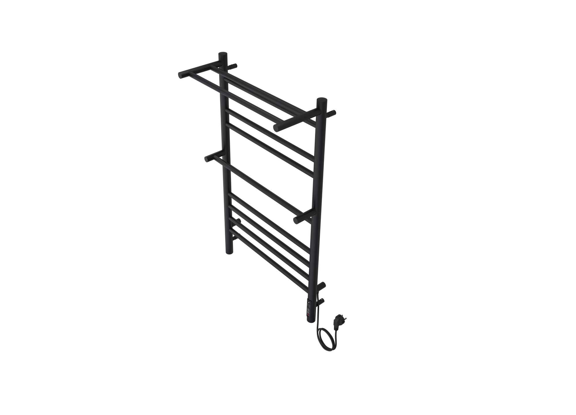 Полотенцесушитель электрический Aquatek (Акватек) Альфа П10 500х900 мм, с полкой, черный муар, подключение скрытое к сети электропитания / электропровод с вилкой, с терморегулятором и таймером quick touch, нержавеющая сталь AISI 201, гарантия 5 лет