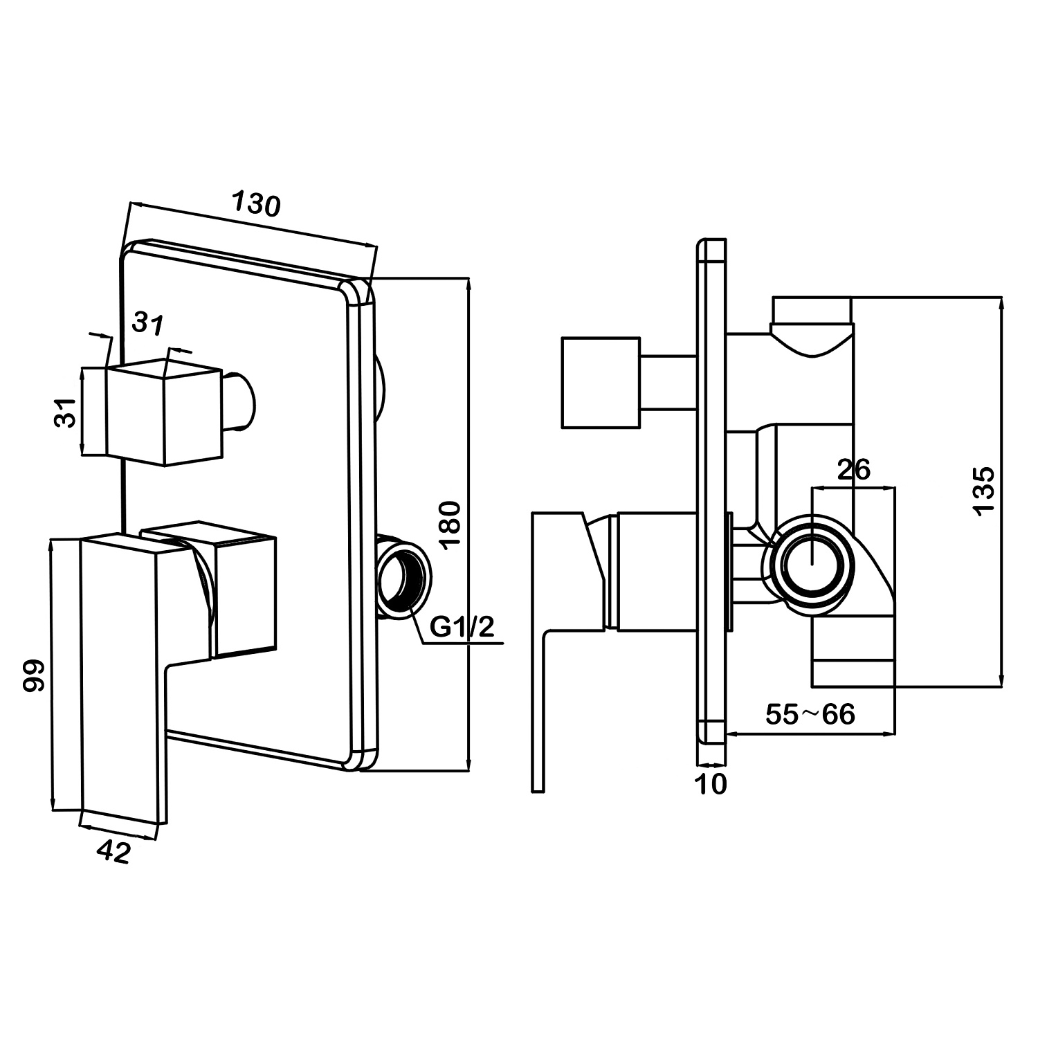Смеситель встраиваемый подключение на 2 выхода Swedbe Platta 5515