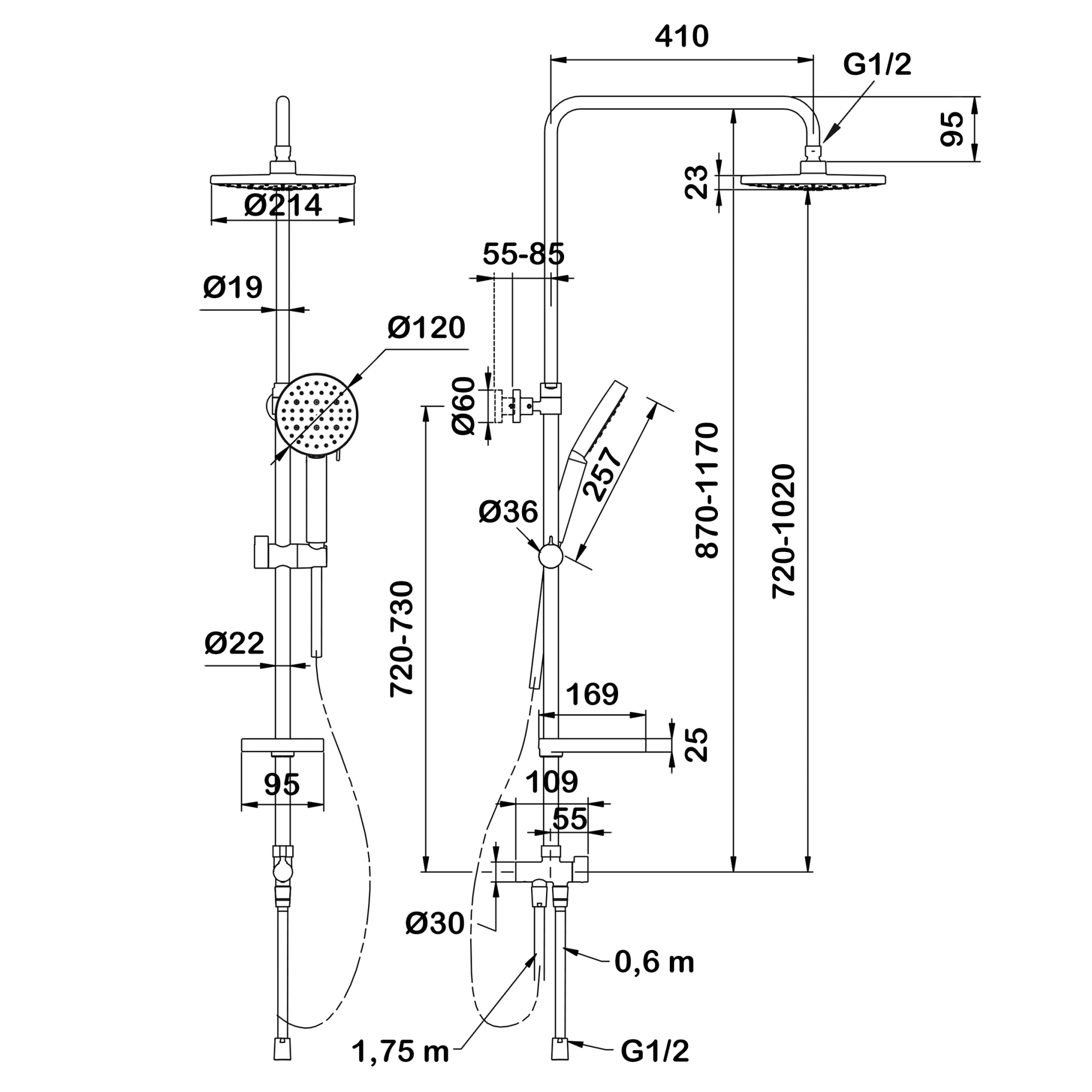 Душевая система Swedbe Hermes 5102B без смесителя
