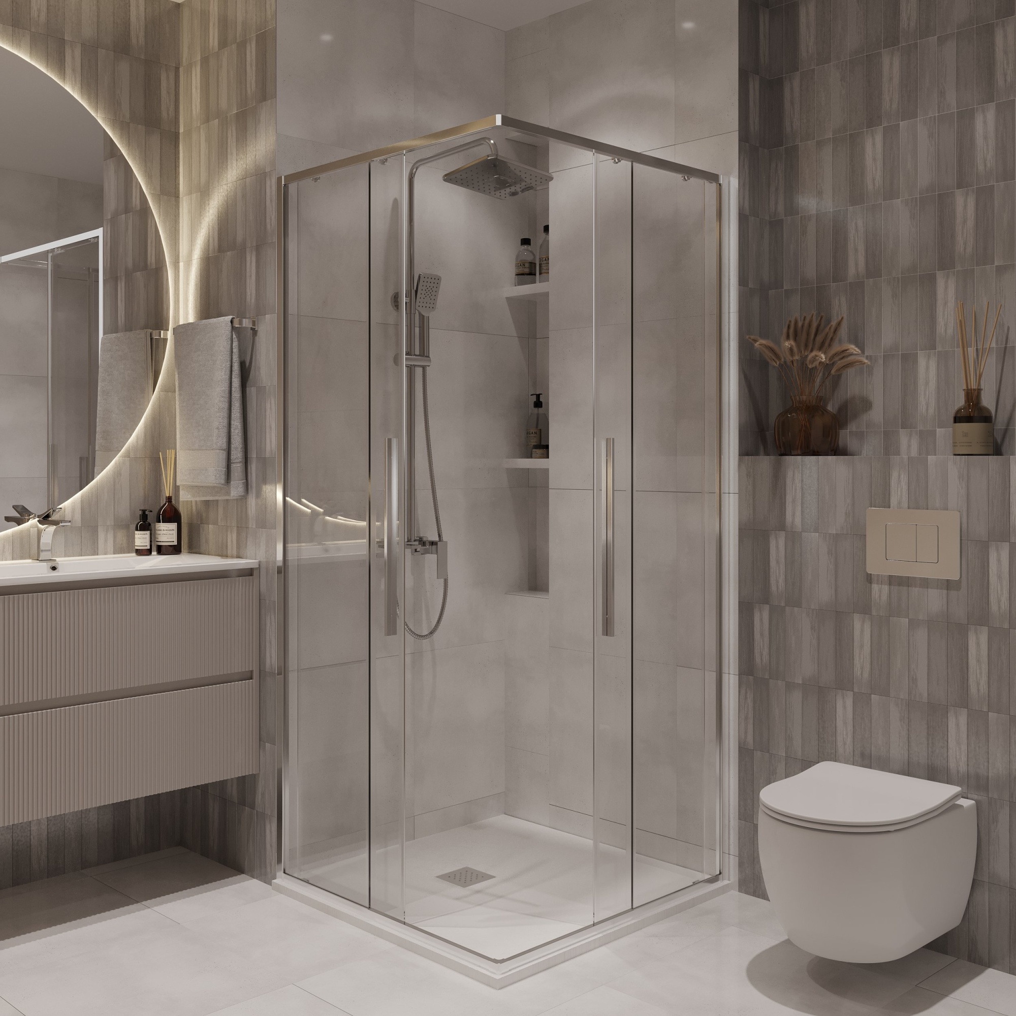 Душевое ограждение NG-6624-34 (100*100*195) квадрат, раздвижная, хром, стекло прозрачное