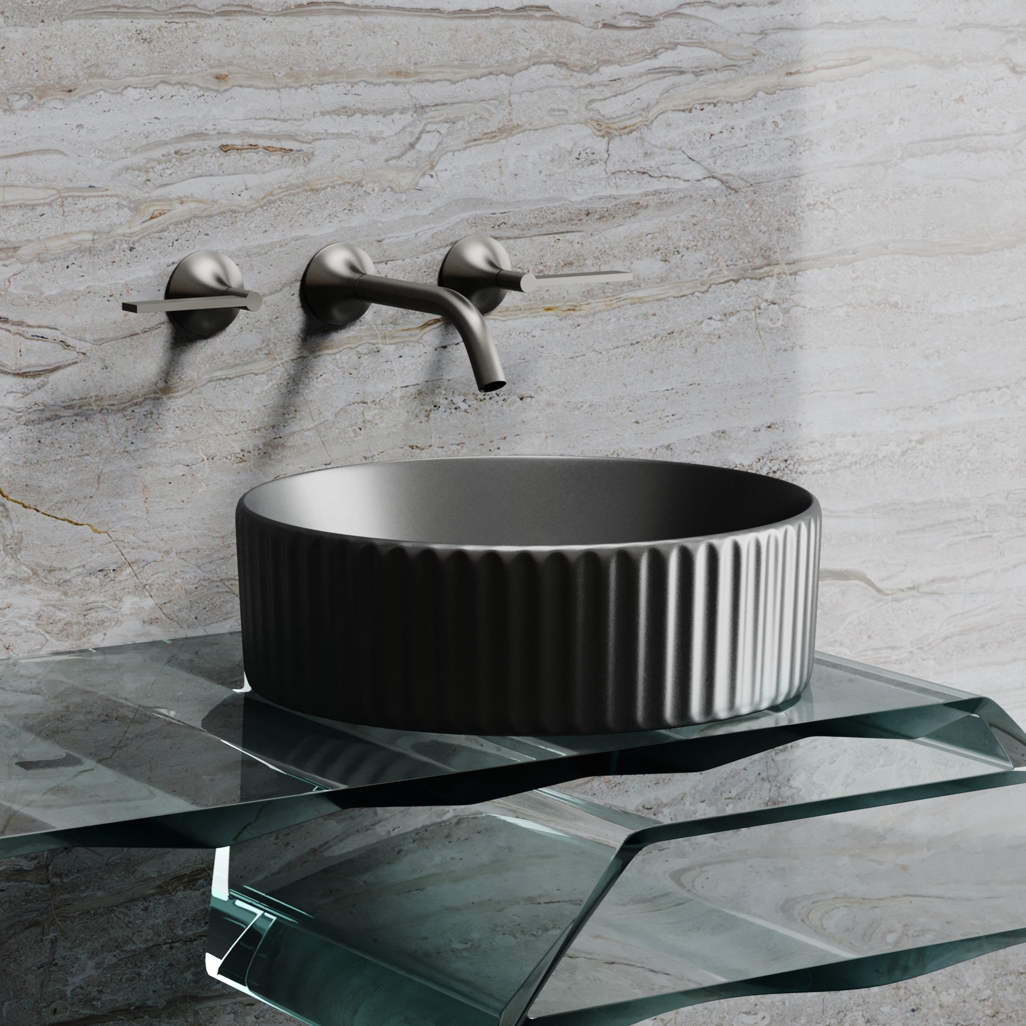 Умывальник чаша накладная круглая (цвет Темный Антрацит Матовый) Element 360*360*115мм, CN6057MDH