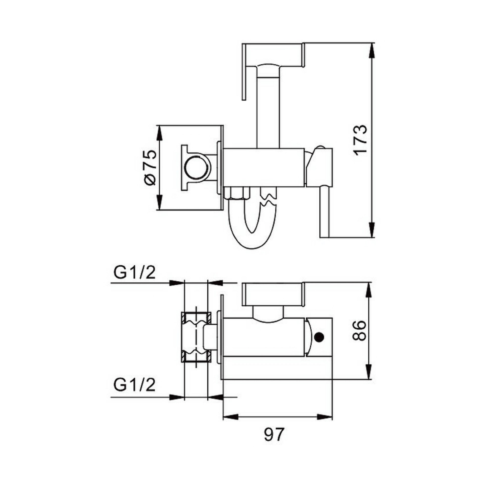 Гигиенический душ со смесителем Splenka S99.52.06, черный