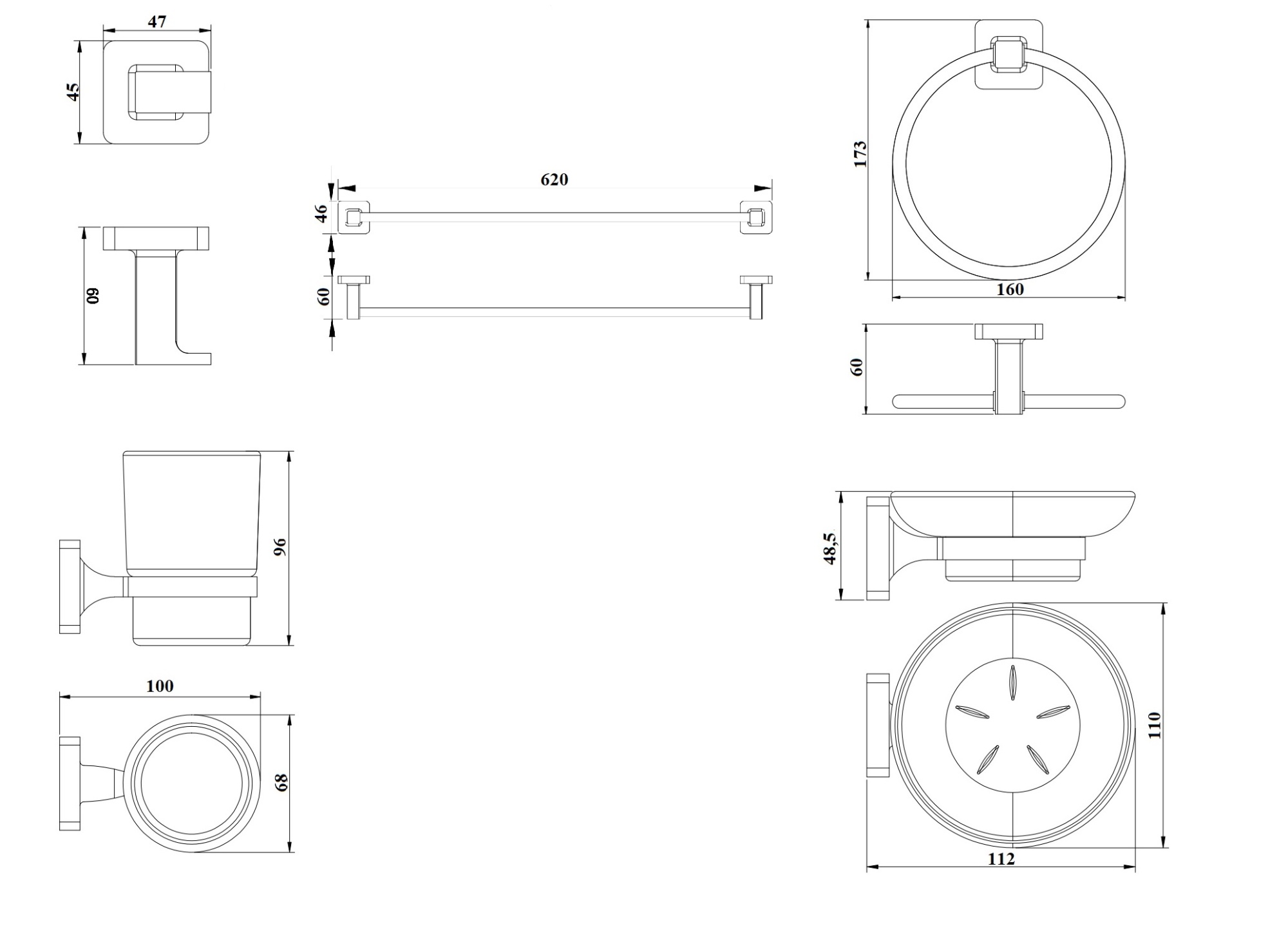 Набор аксессуаров CR-F19B для ванной BOCH MANN, цвет черный