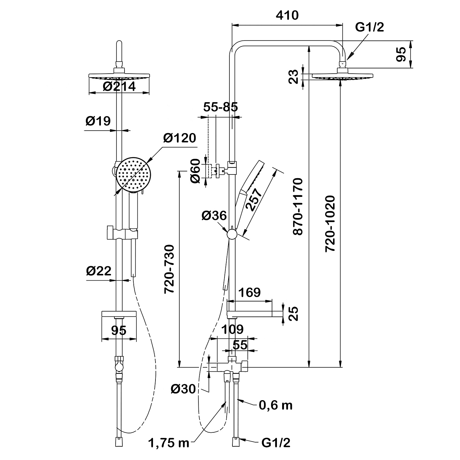 Душевая система Swedbe Hermes 5102B без смесителя