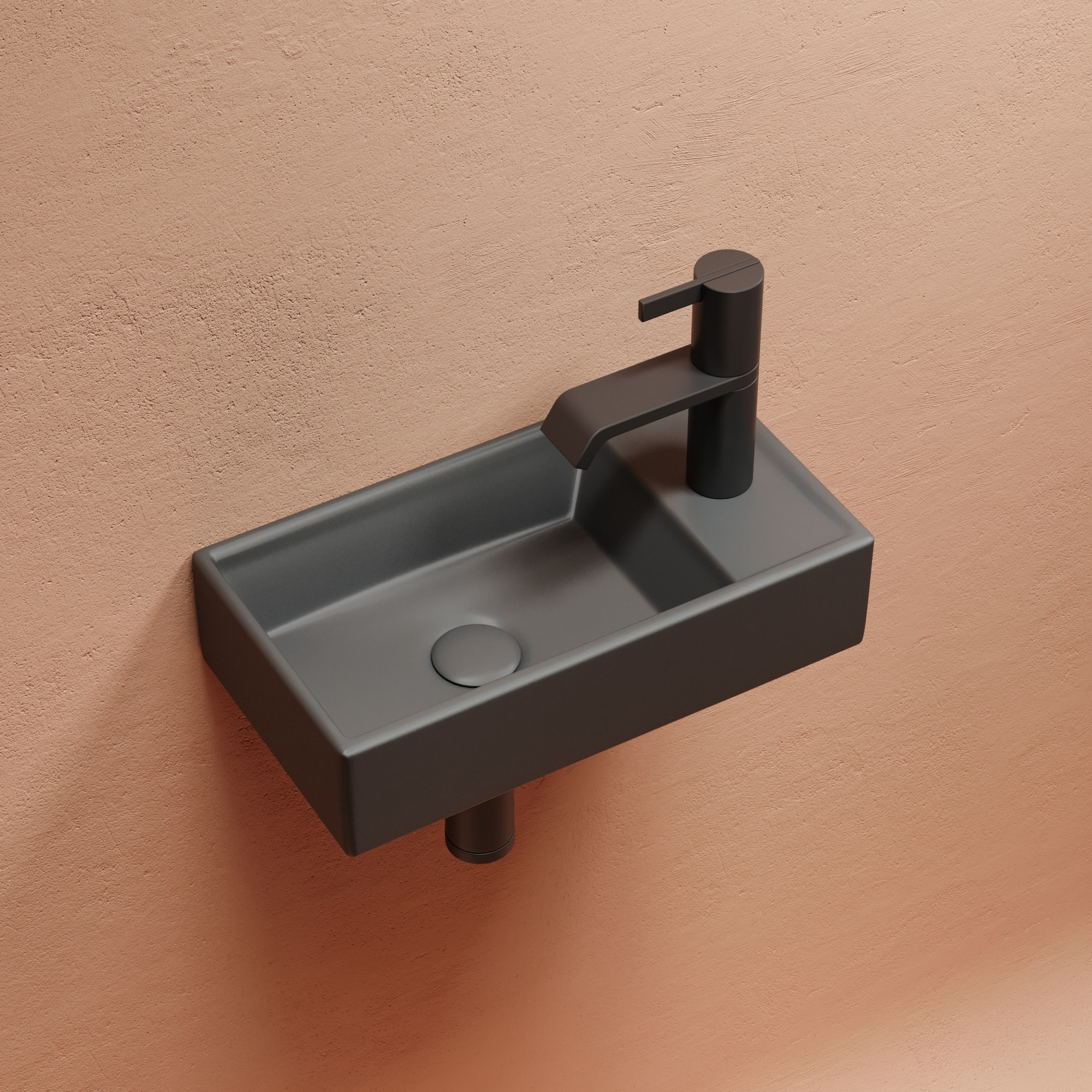 Умывальник подвесной прямоугольный (чаша слева, отверстие под смеситель справа) цвет темный антрацит матовый Element 407*217*100, CN6051LMDH