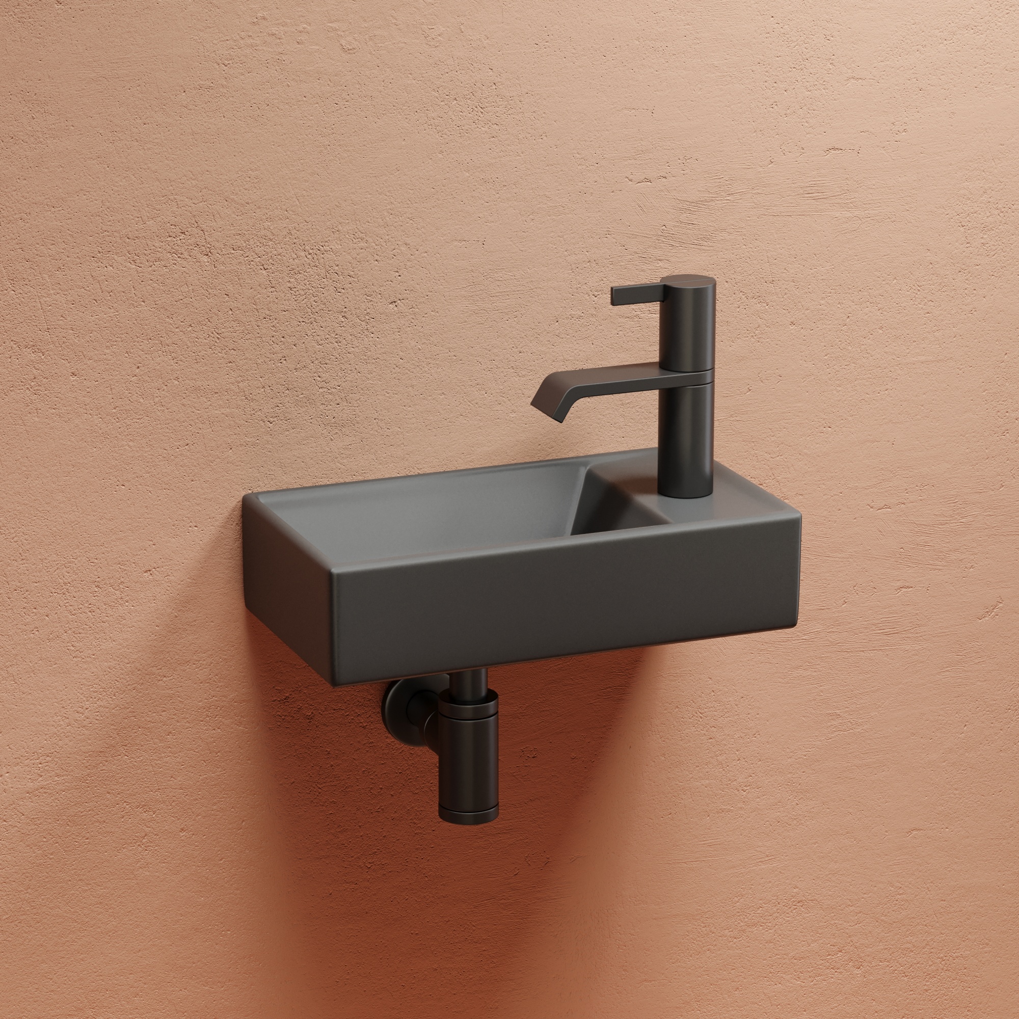 Умывальник подвесной прямоугольный (чаша слева, отверстие под смеситель справа) цвет темный антрацит матовый Element 407*217*100, CN6051LMDH