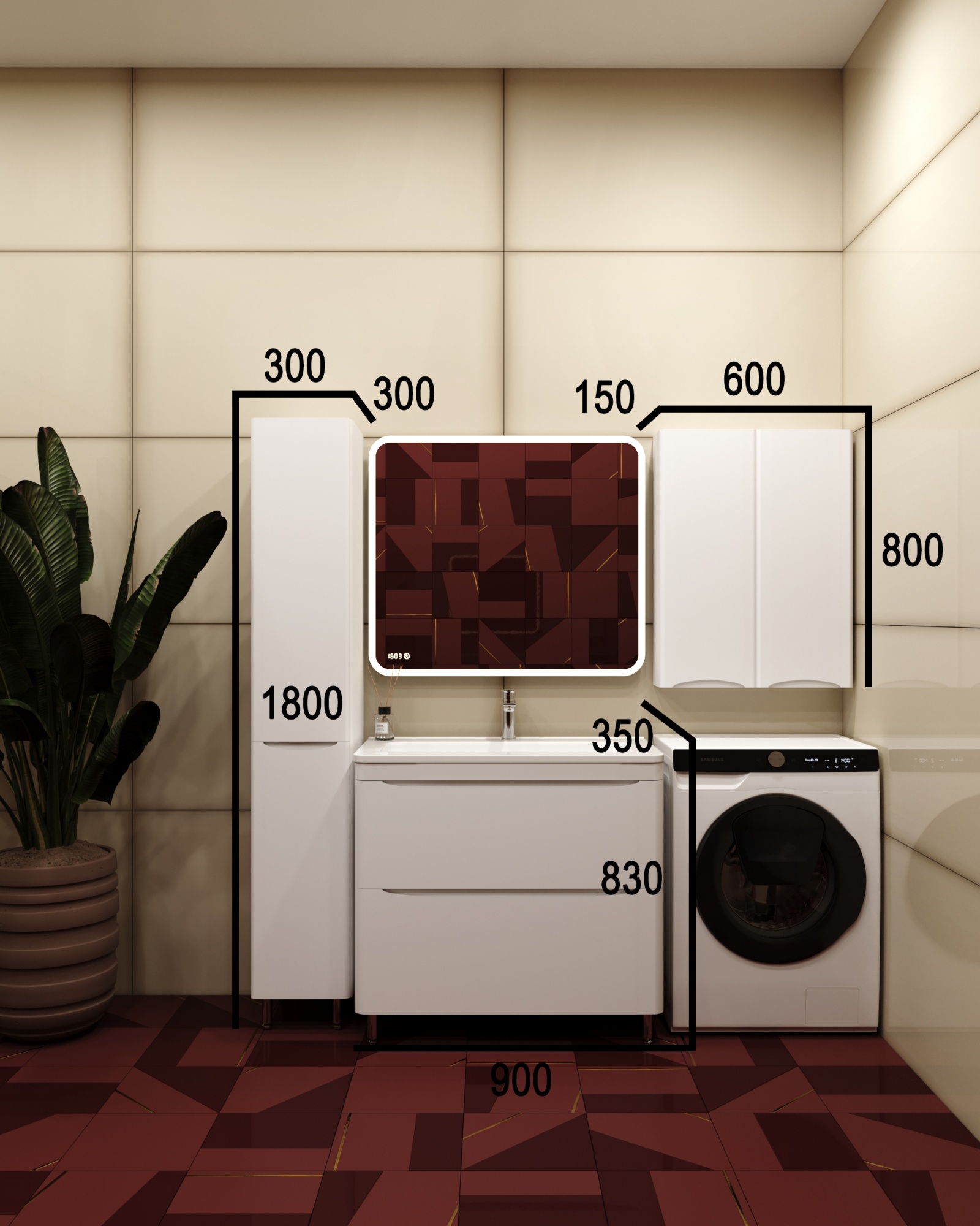 Тумба напольная "Бергамо мини 90" (2 ящ.) Люкс антискрейтч белый, PLUS