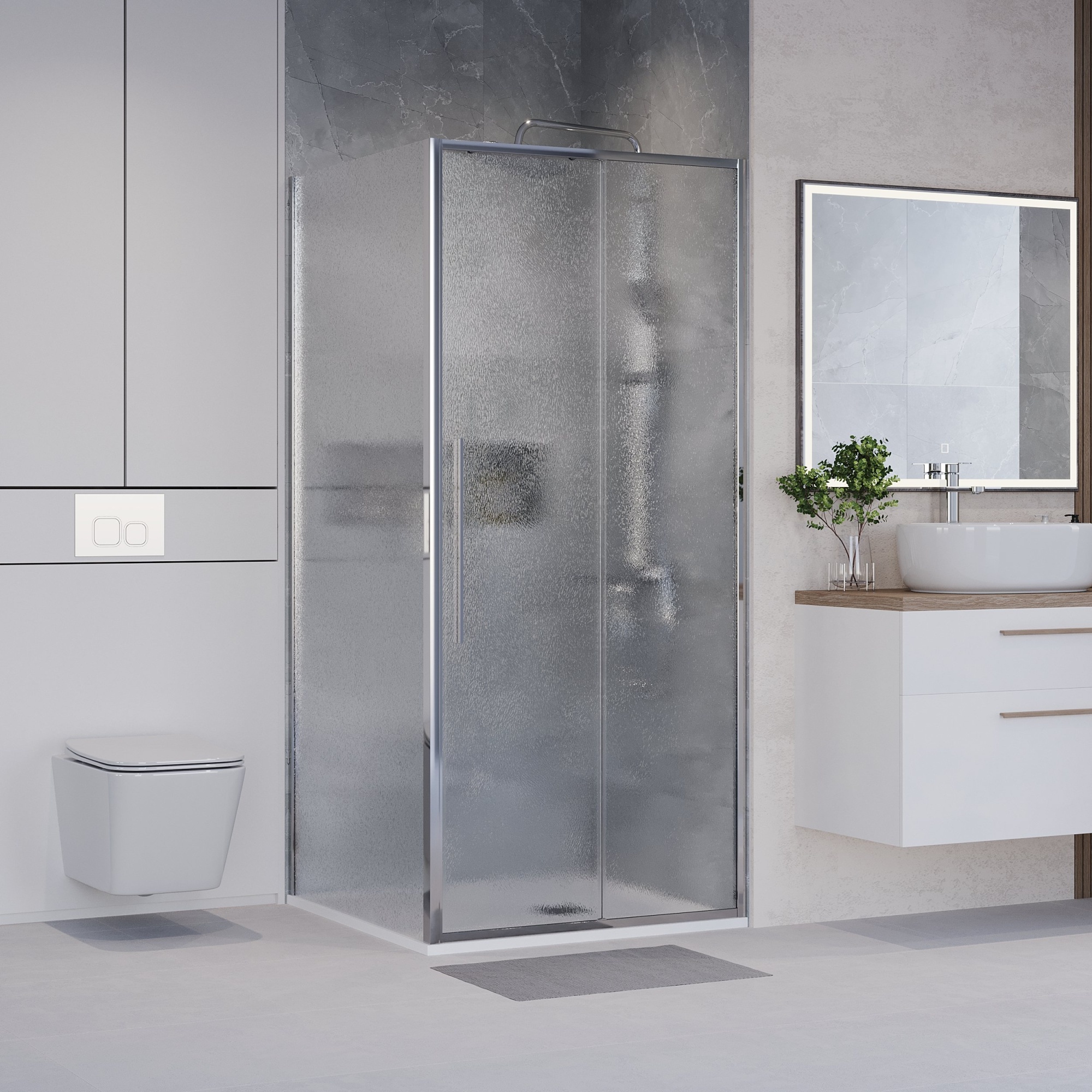 Душевое ограждение NG-65-11CH-CH80-34 (110*80*195) прямоугольник,раздвижная,хром,стекло шиншилла