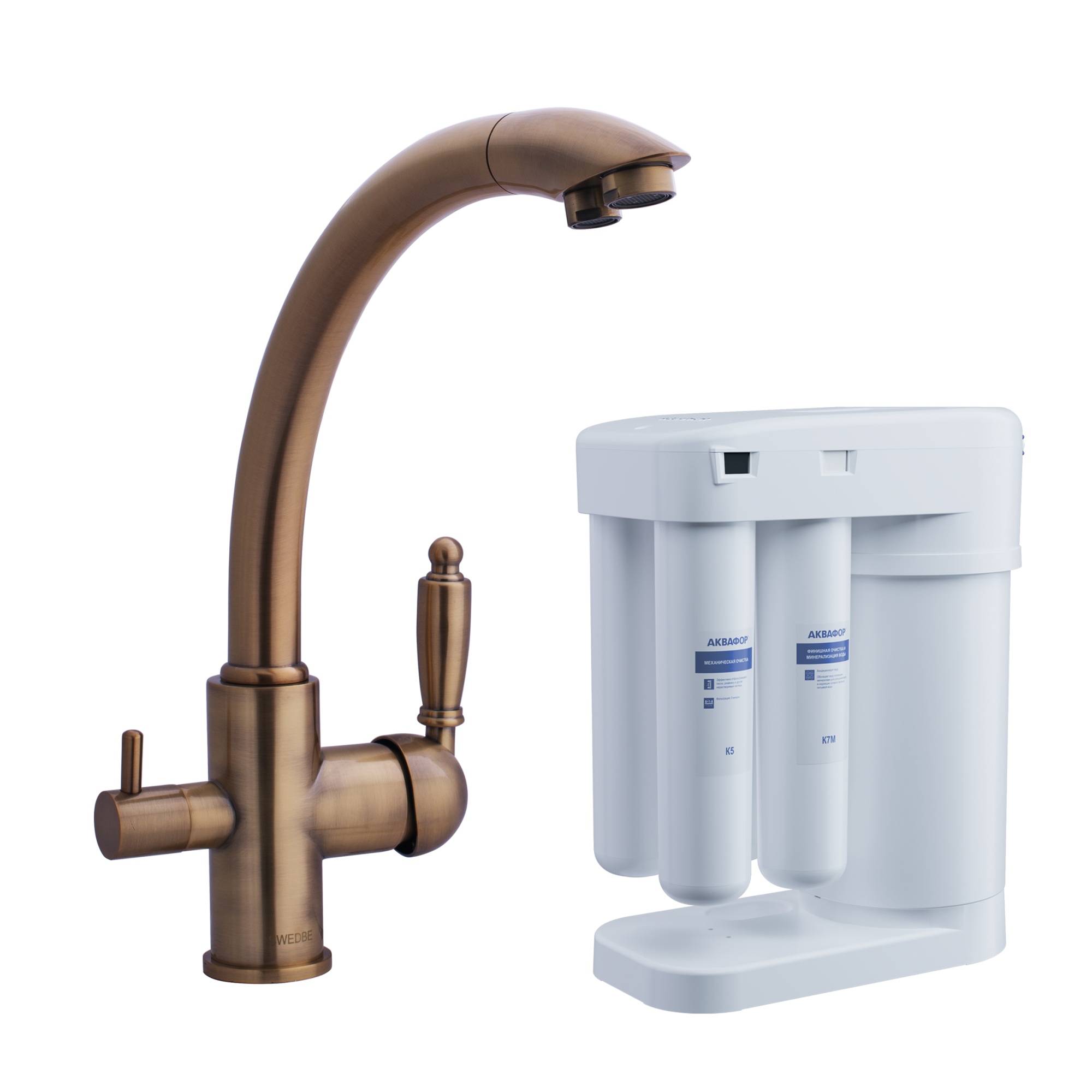 Cмеситель для кухни Swedbe Selene Plus в комплекте с фильтром Аквафор Кристалл К8044К