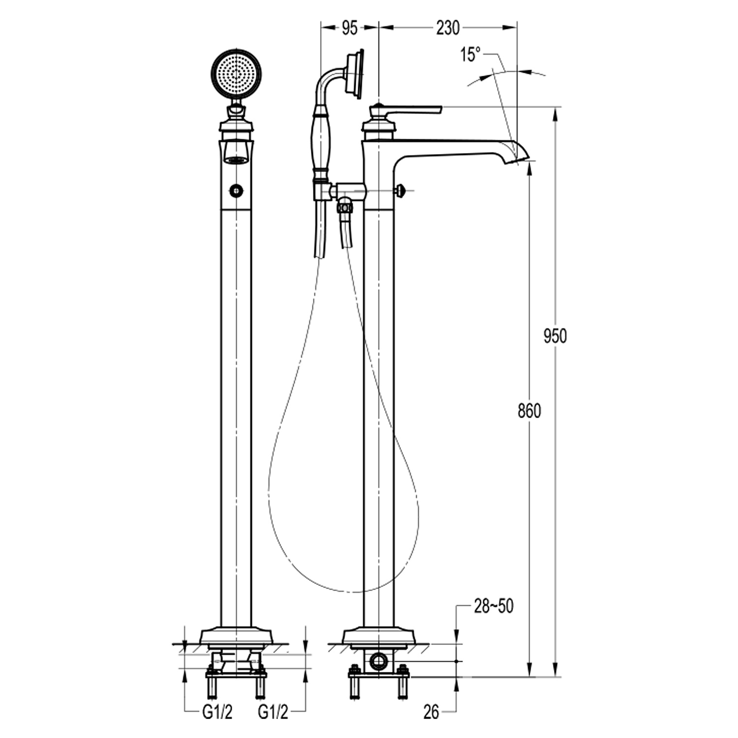 Смеситель напольный с душевой лейкой Swedbe Terracotta Art 2514
