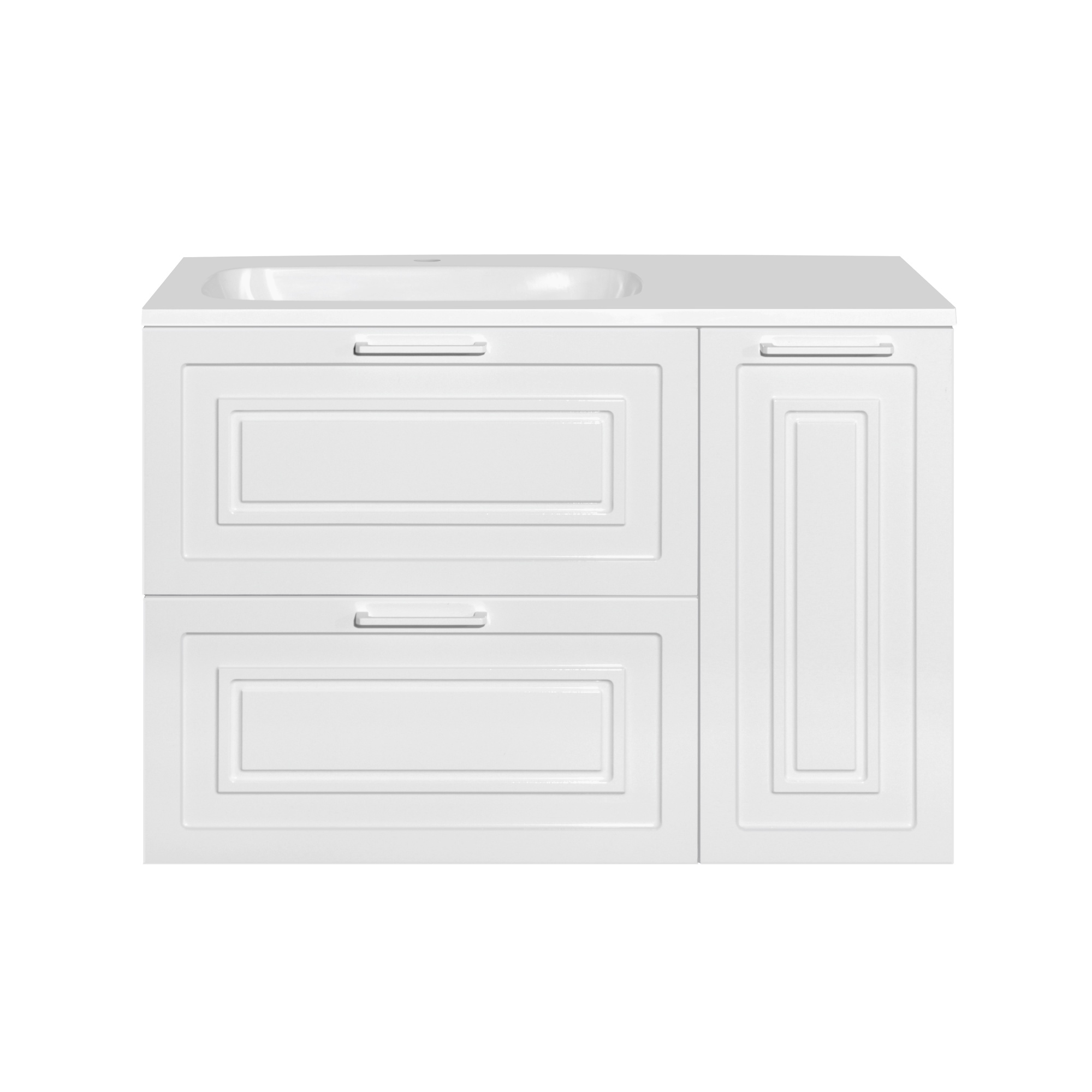 Тумба с раковиной универсальная "Альба" (2 ящ./корзина) Барселона 90 Левая, Люкс, белый, PLUS