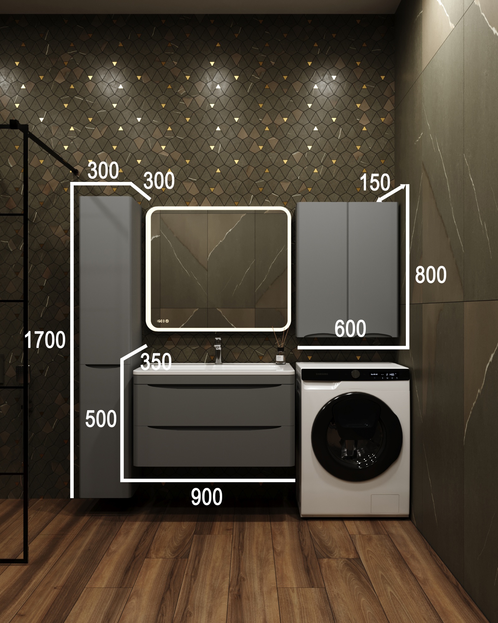 Тумба подвесная "Бергамо мини 90" (2 ящ.) Люкс антискрейтч серый, PLUS