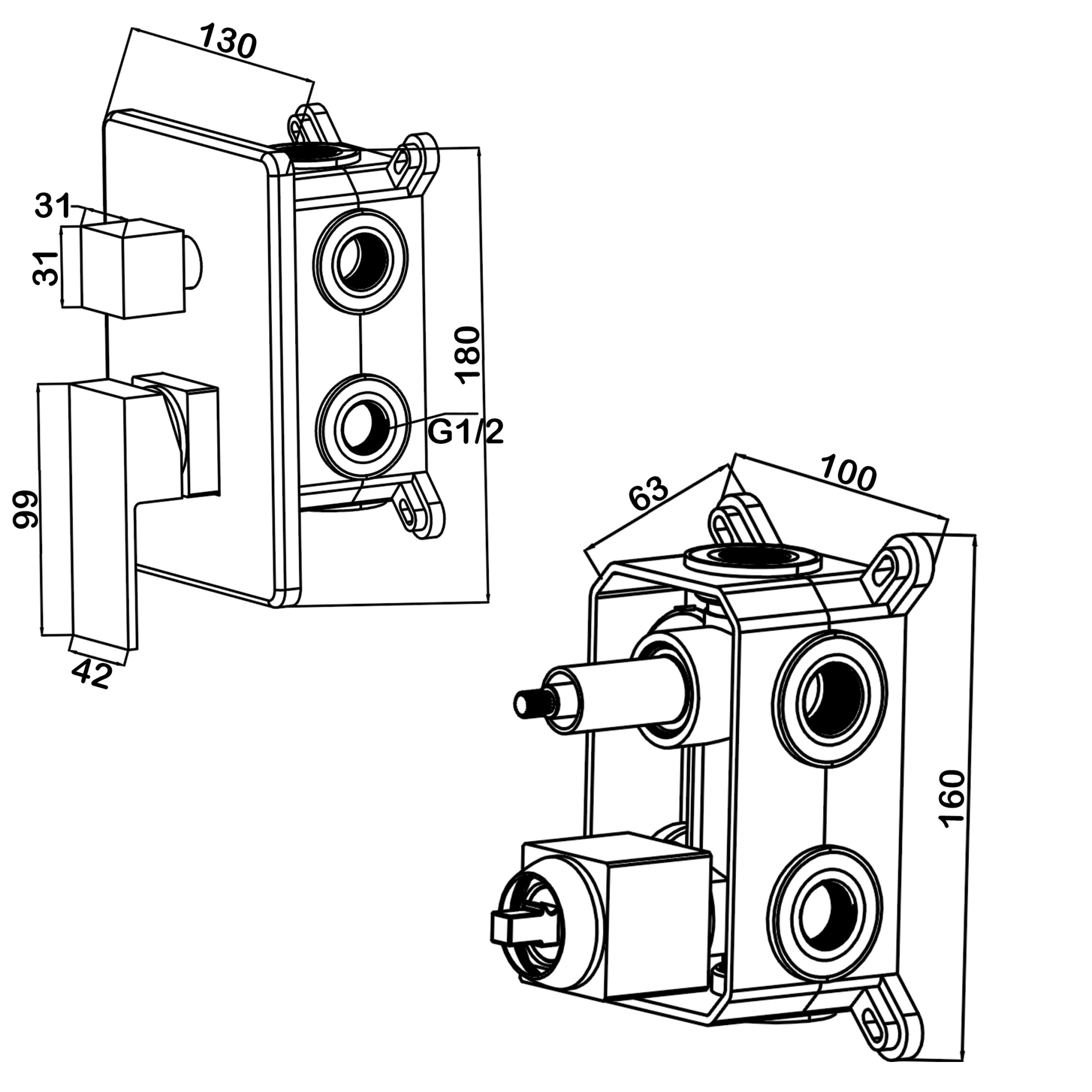 Душевой комплект со встраиваемым смесителем (с монтажным боксом), верхним душем и поворотным изливом Swedbe Platta 5545