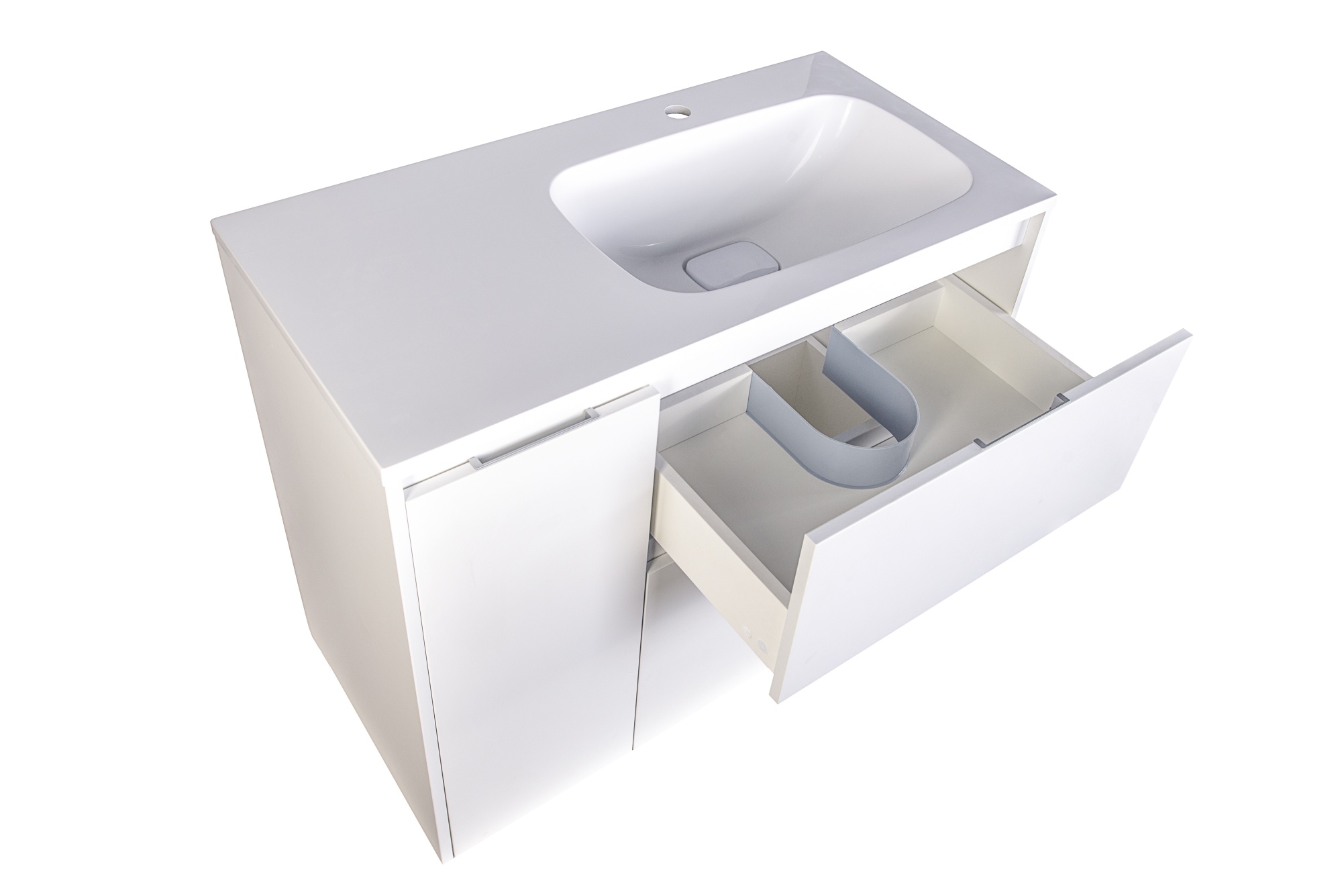 Тумба напольная "Барселона 90" правая (2 ящ.) с выкатной корзиной, Люкс белая, Plus