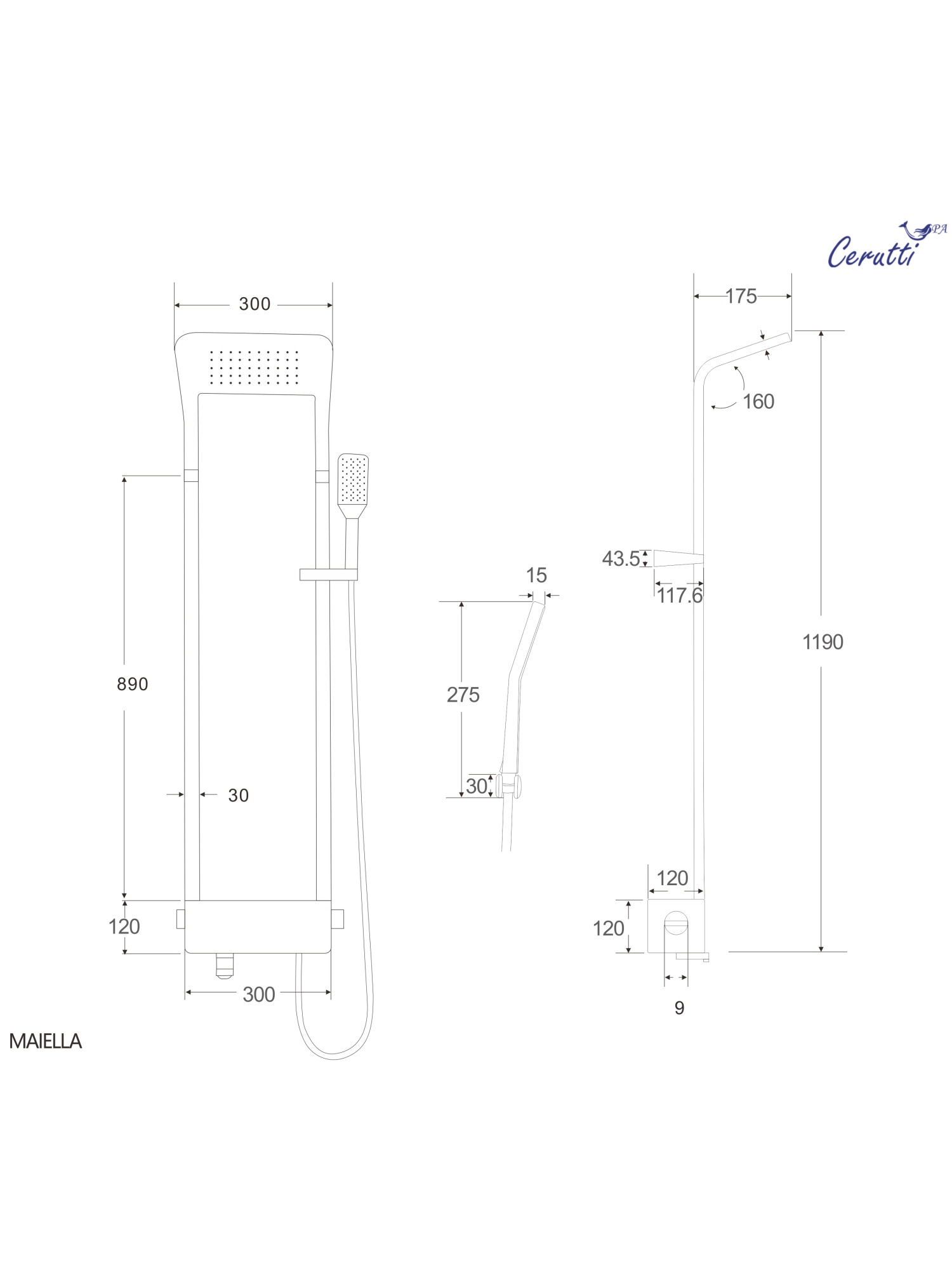 Панель MAIELLA W душевая из нержавеющей стали Cerutti SPA CT8984, цвет белый