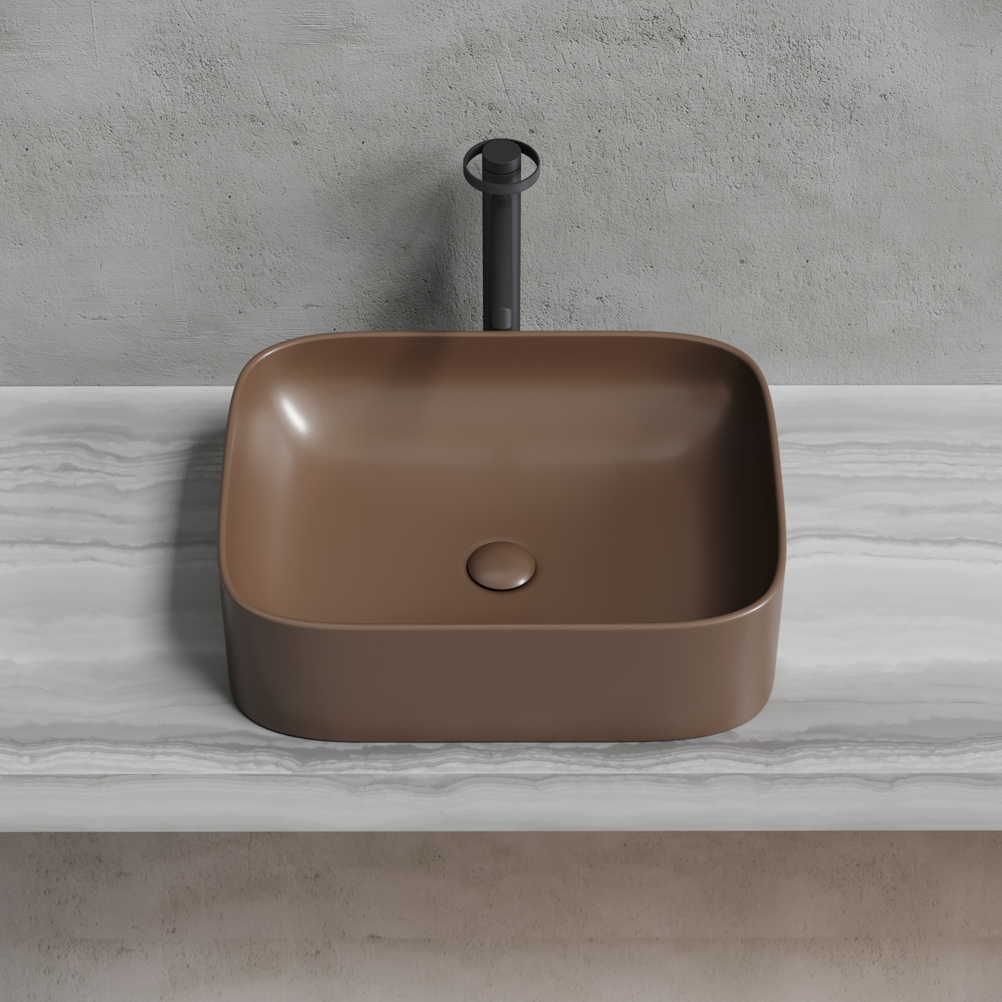 Умывальник чаша накладная прямоугольная (цвет Темно-Коричневый Матовый) Element 505*380*150мм, CN6052MDB