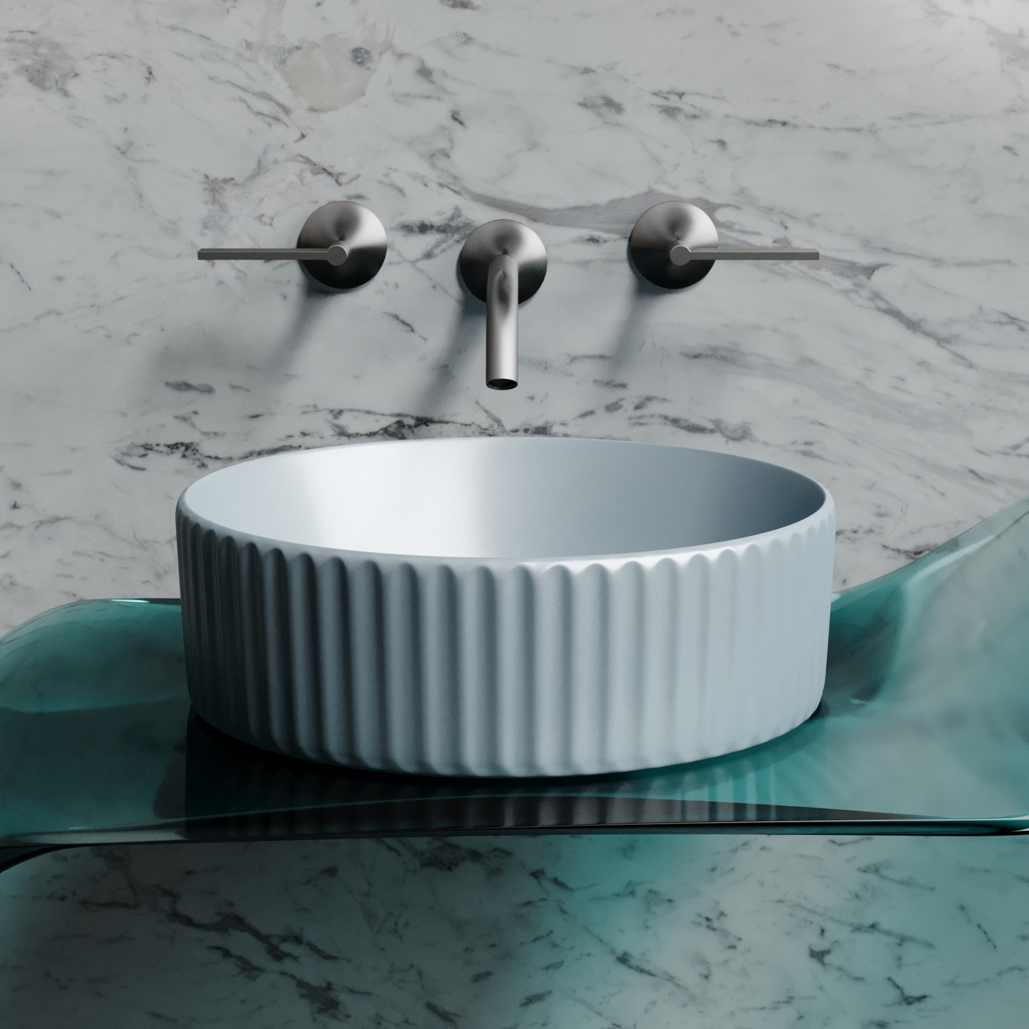 Умывальник чаша накладная круглая (цвет Серо-Голубой Матовый) Element 360*360*115мм, CN6057MHL