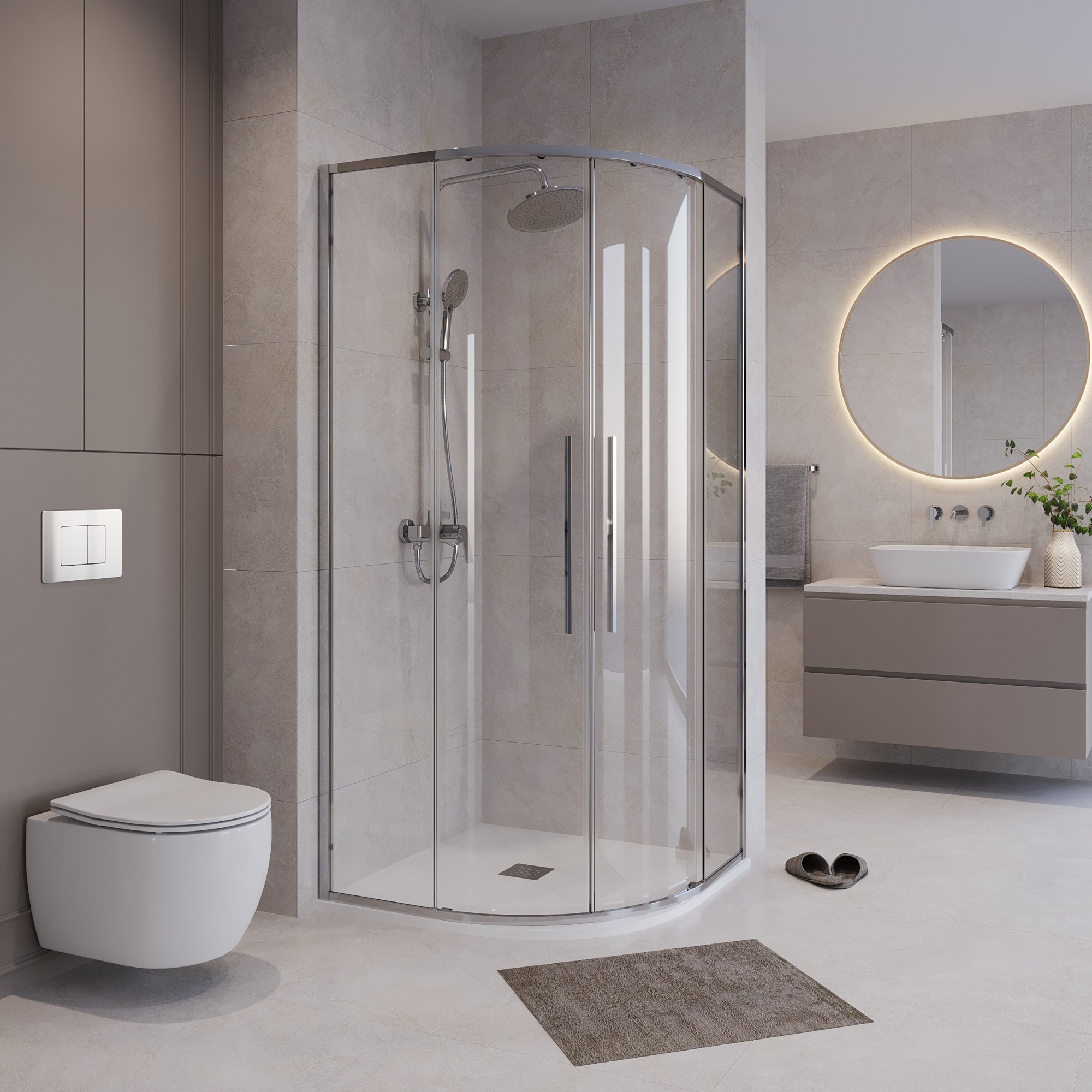 Душевое ограждение NG-6625-34 (80*80*195) полукруг, раздвижная, хром, стекло прозрачное