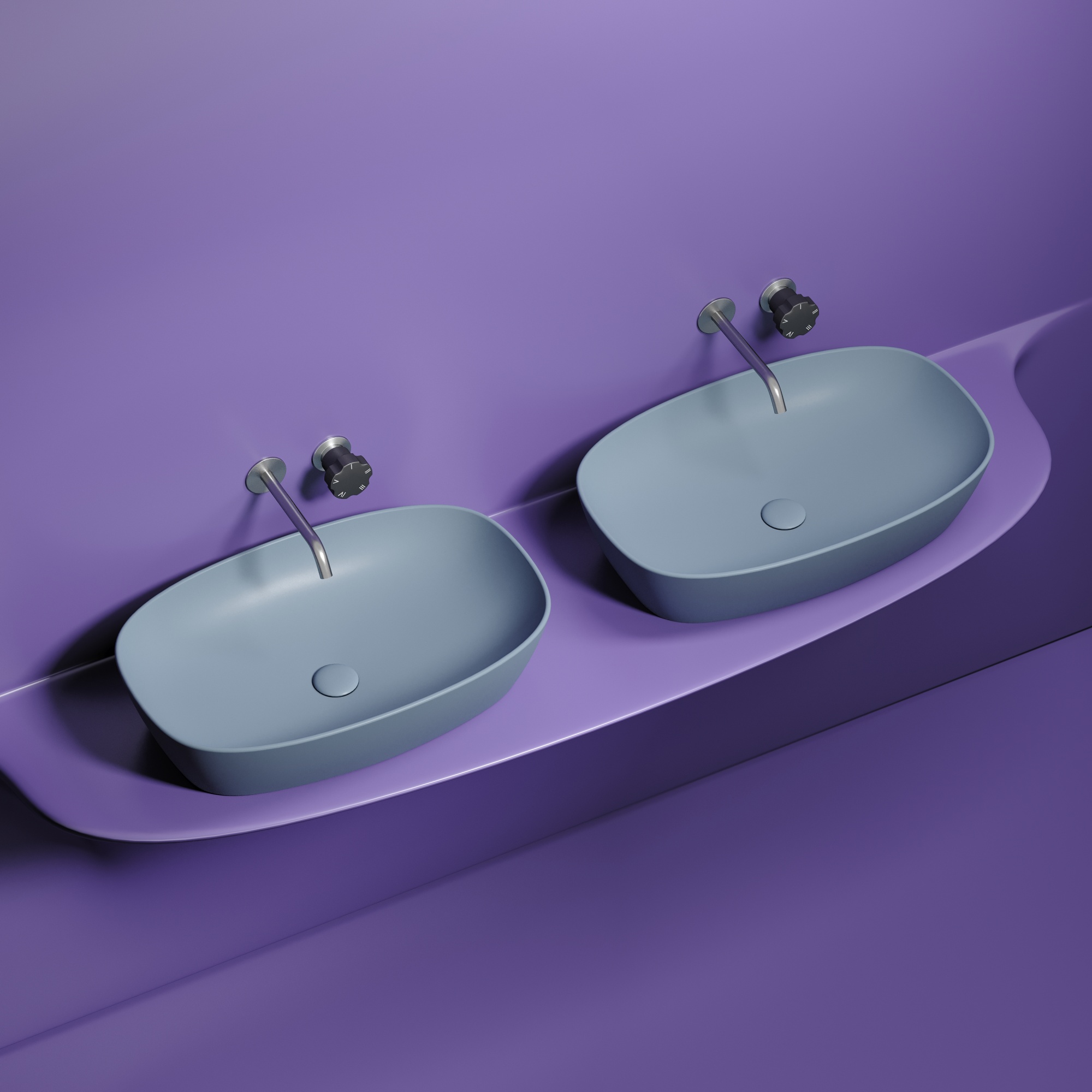 Умывальник чаша накладная овальная (цвет Серо-Голубой Матовый) Element 600*380*138мм, CN6049MHL