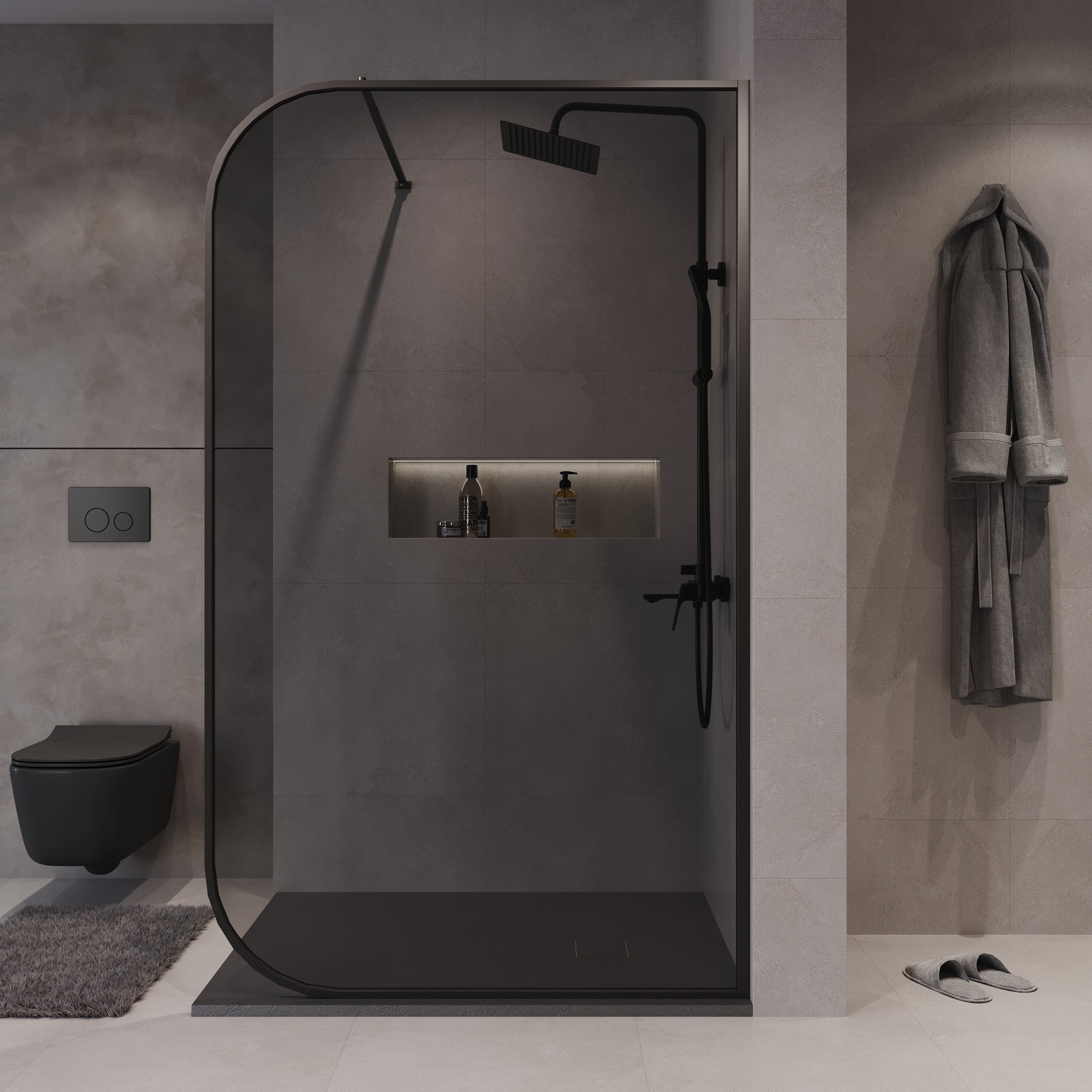 Душевая перегородка NG-689-12TBLACK (120*200) черный матовый, стекло тонированное