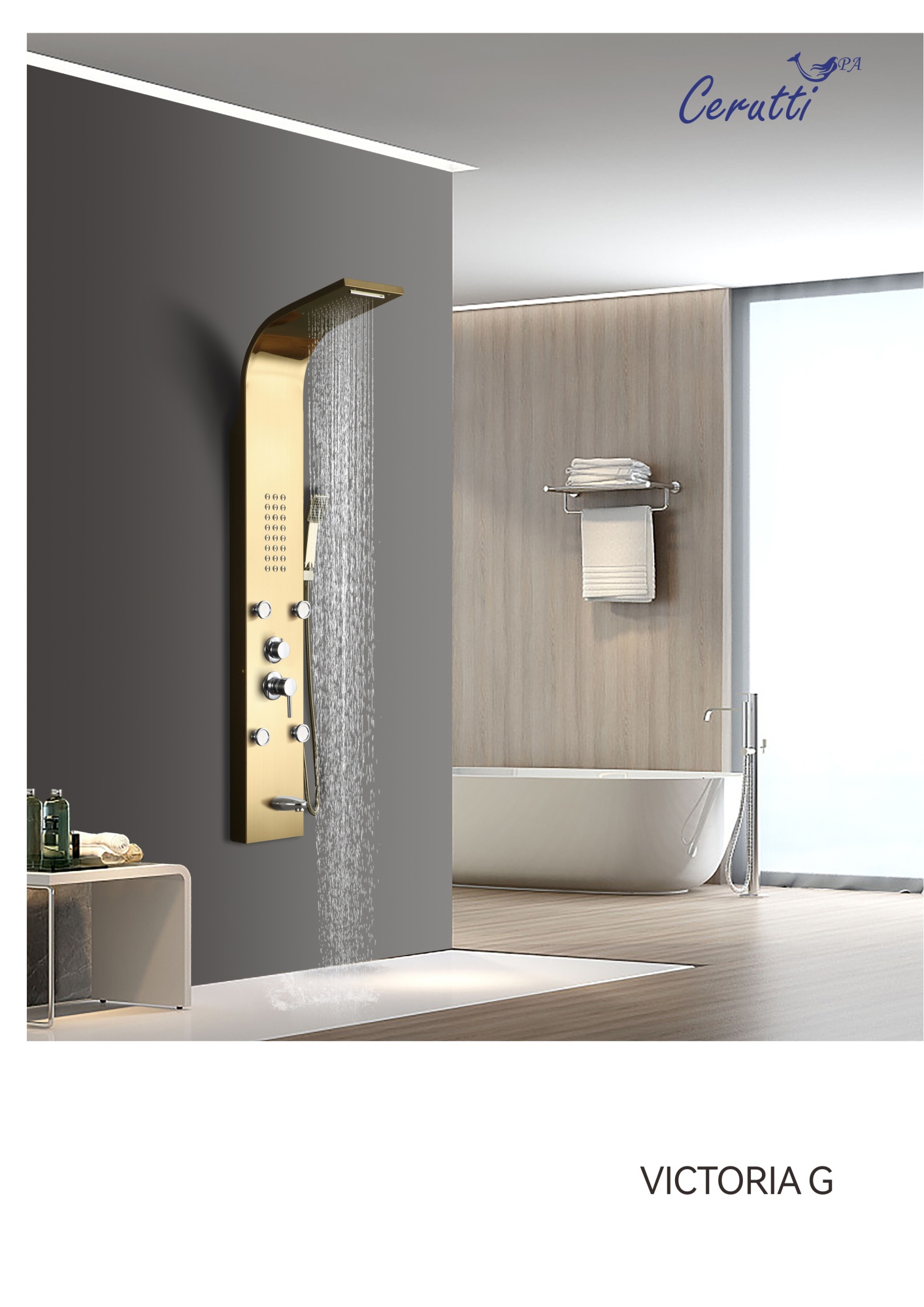 Панель VICTORIA G душевая из нержавеющей стали с форсунками Ceruttispa CT9978, цвет золото