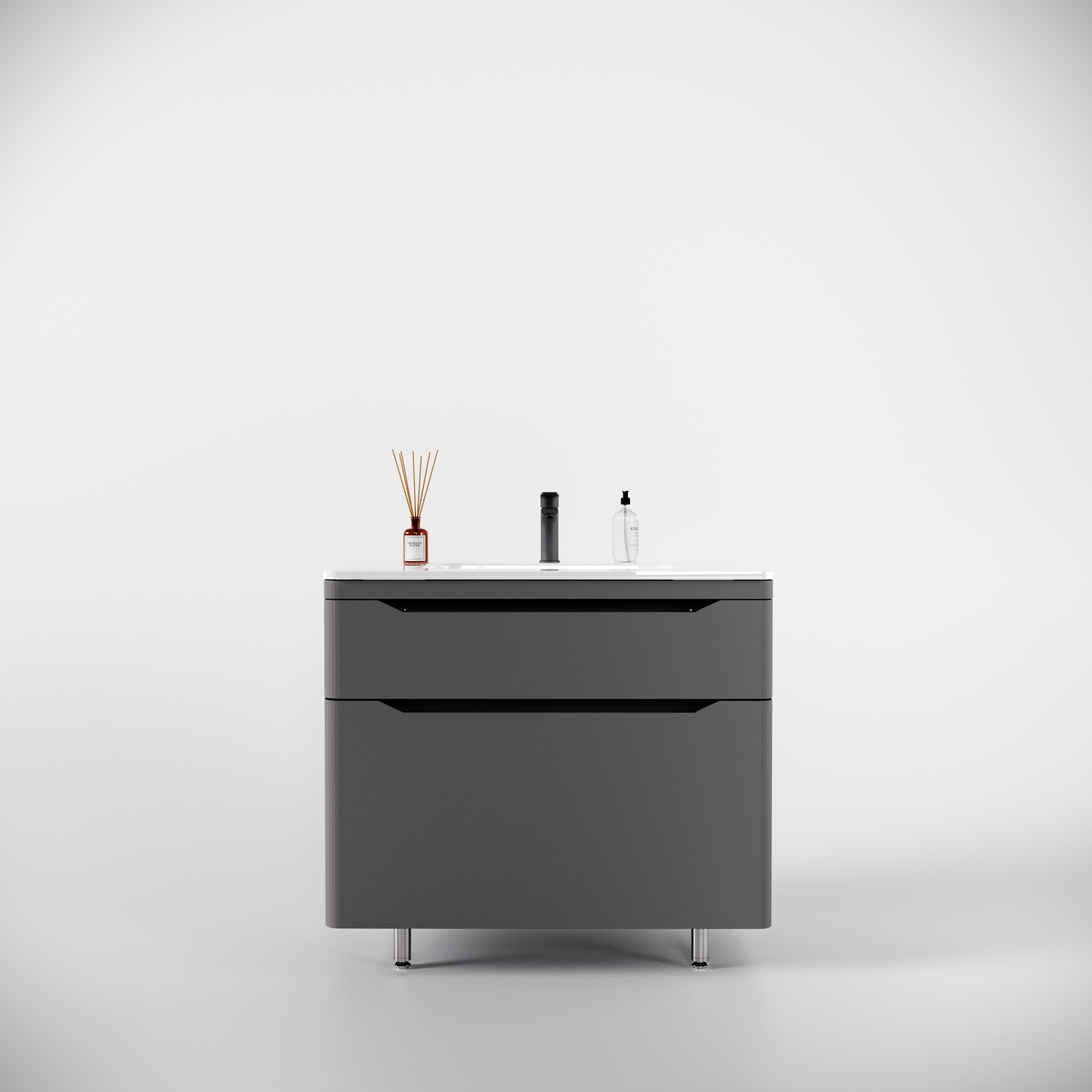 Тумба напольная "Марелла 90" (2 ящ.) Люкс антискрейтч серый, PLUS