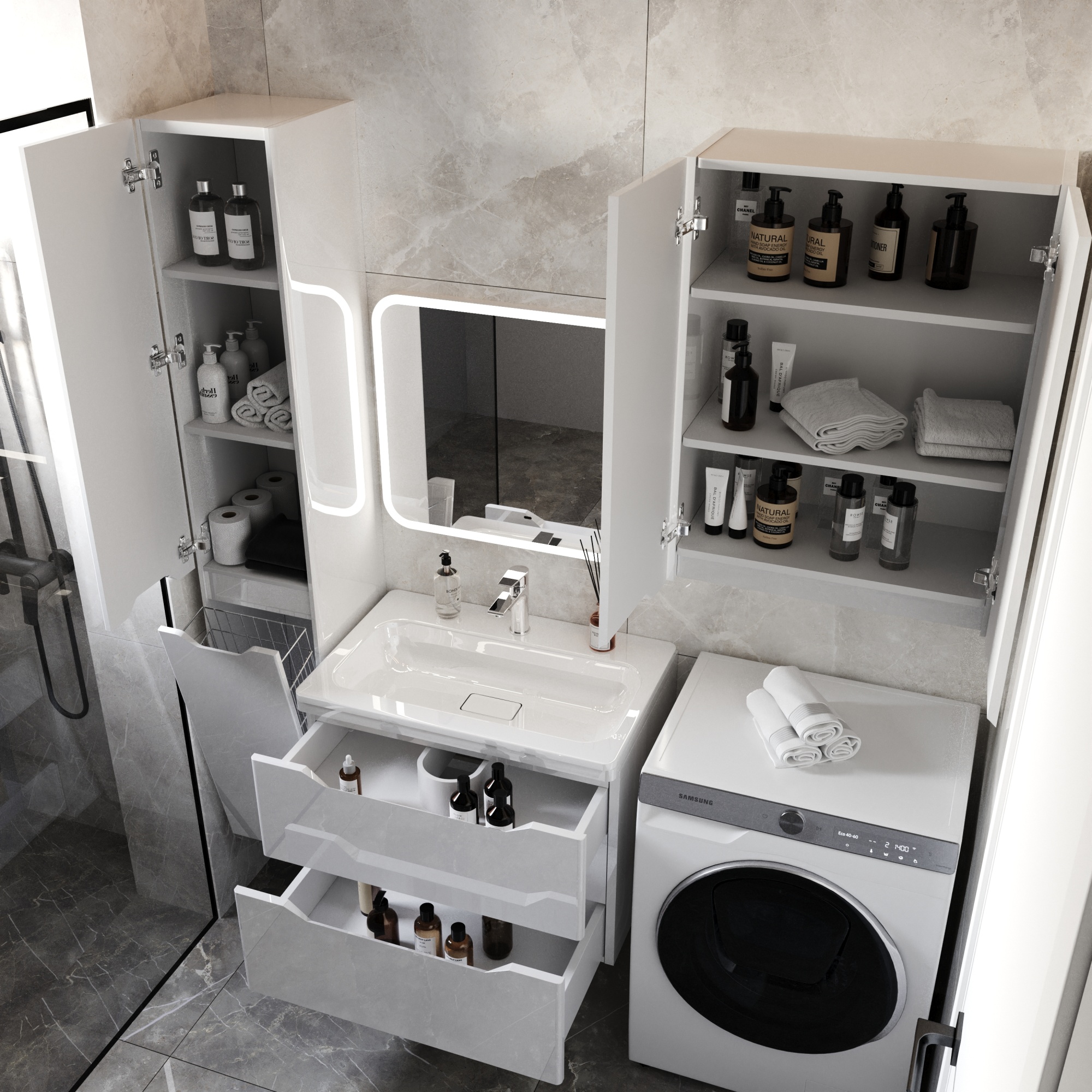 Тумба подвесная "Марелла 70" (2 ящ.) Люкс антискрейтч белый глянец, PLUS