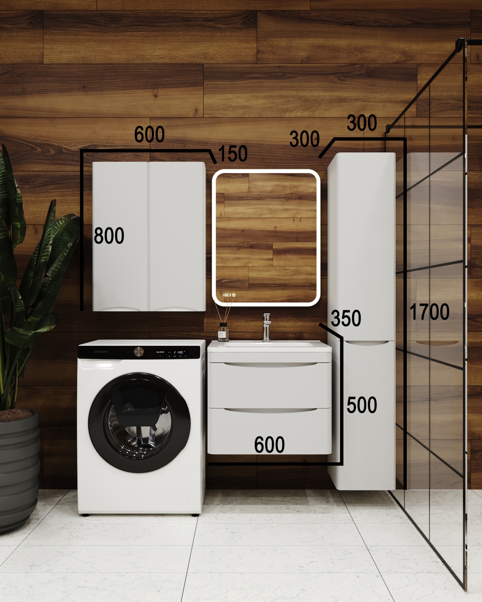 Тумба подвесная "Бергамо мини 60" (2 ящ.) Люкс антискрейтч белый, PLUS