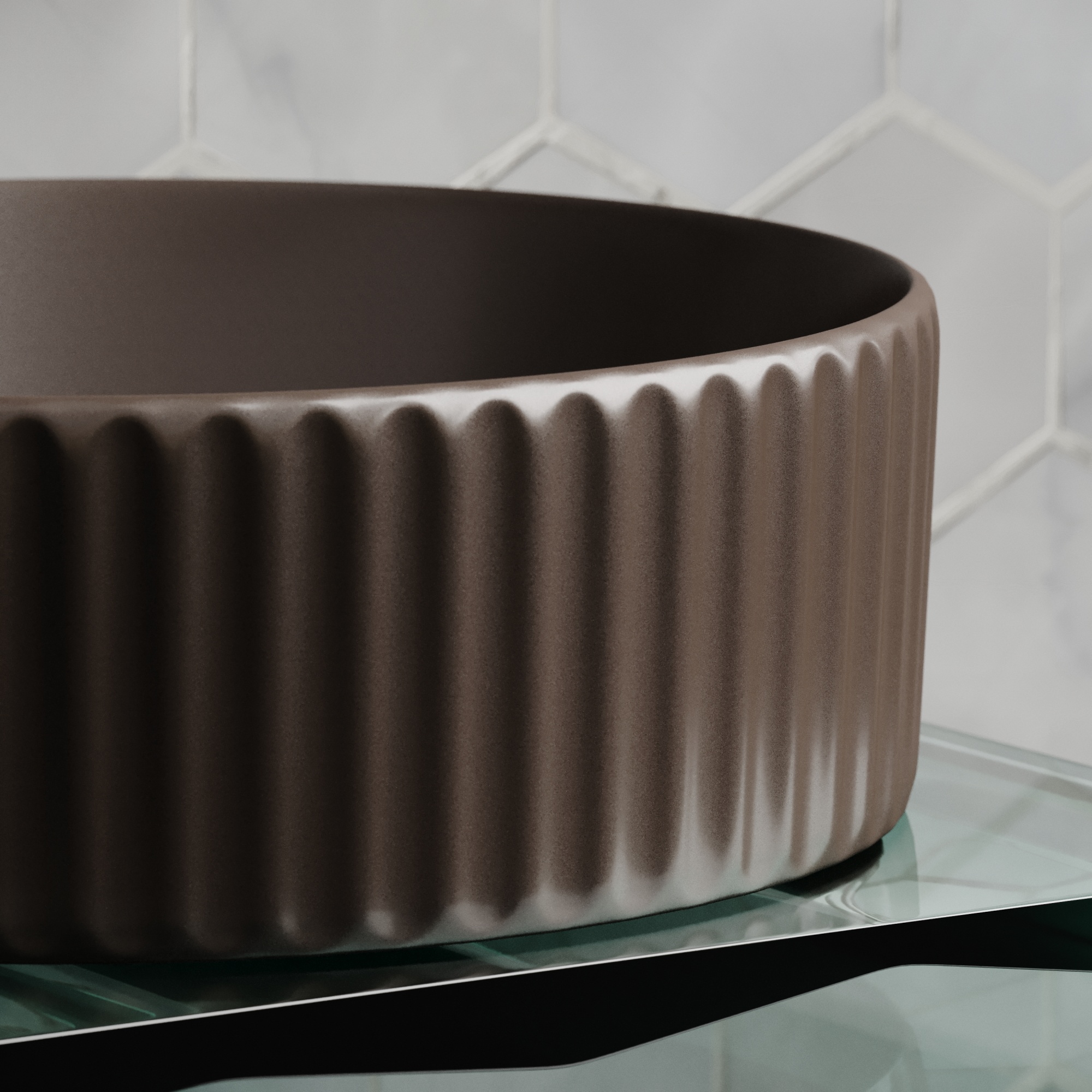 Умывальник чаша накладная круглая (цвет Темно-Коричневый Матовый) 360*360*115мм, CN6057MDB