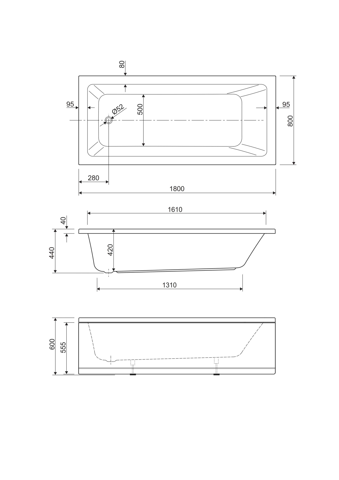 Акриловая ванна CEZARES PLANE SOLO MINI-180-80-41