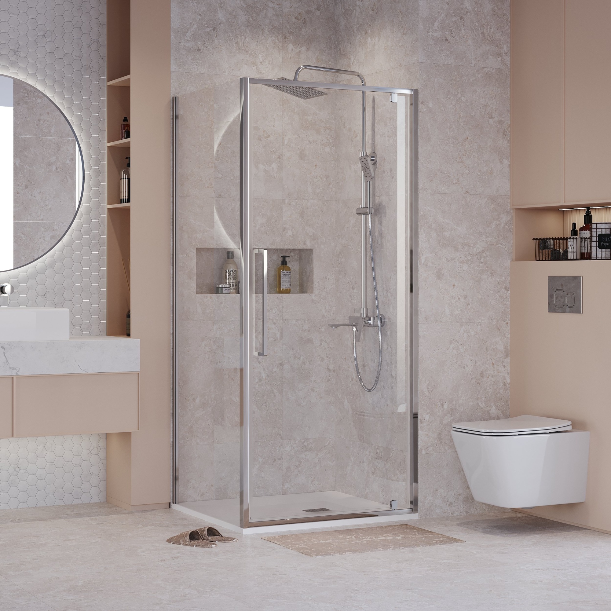 Душевое ограждение NG-66-9A-A80-34 (90*80*195) прямоугольник,распашная,хром,стекло прозрачное